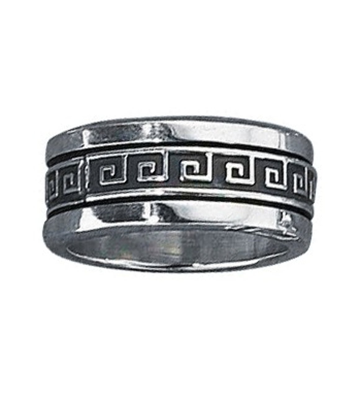 Sterling Silver Greek Key Spinner Ring for Men & Women - 9.5mm Wide Unisex Band - Perfect for Stress Relief, Meditation, and Fashion Accessory