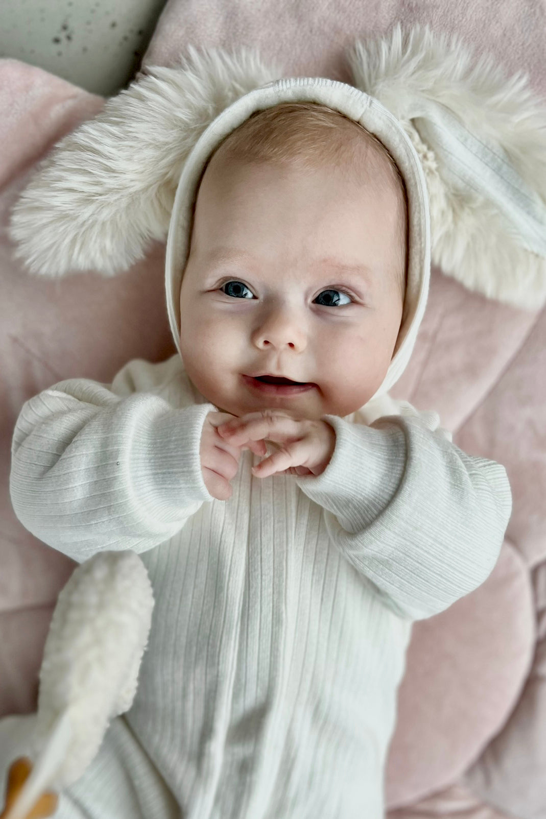 Kirby Ribbed Faux Fur Bunny Ear Romper - Soft & Cozy One-Piece Jumpsuit for Women | Perfect for Halloween Costume, Christmas Party & Cosplay
