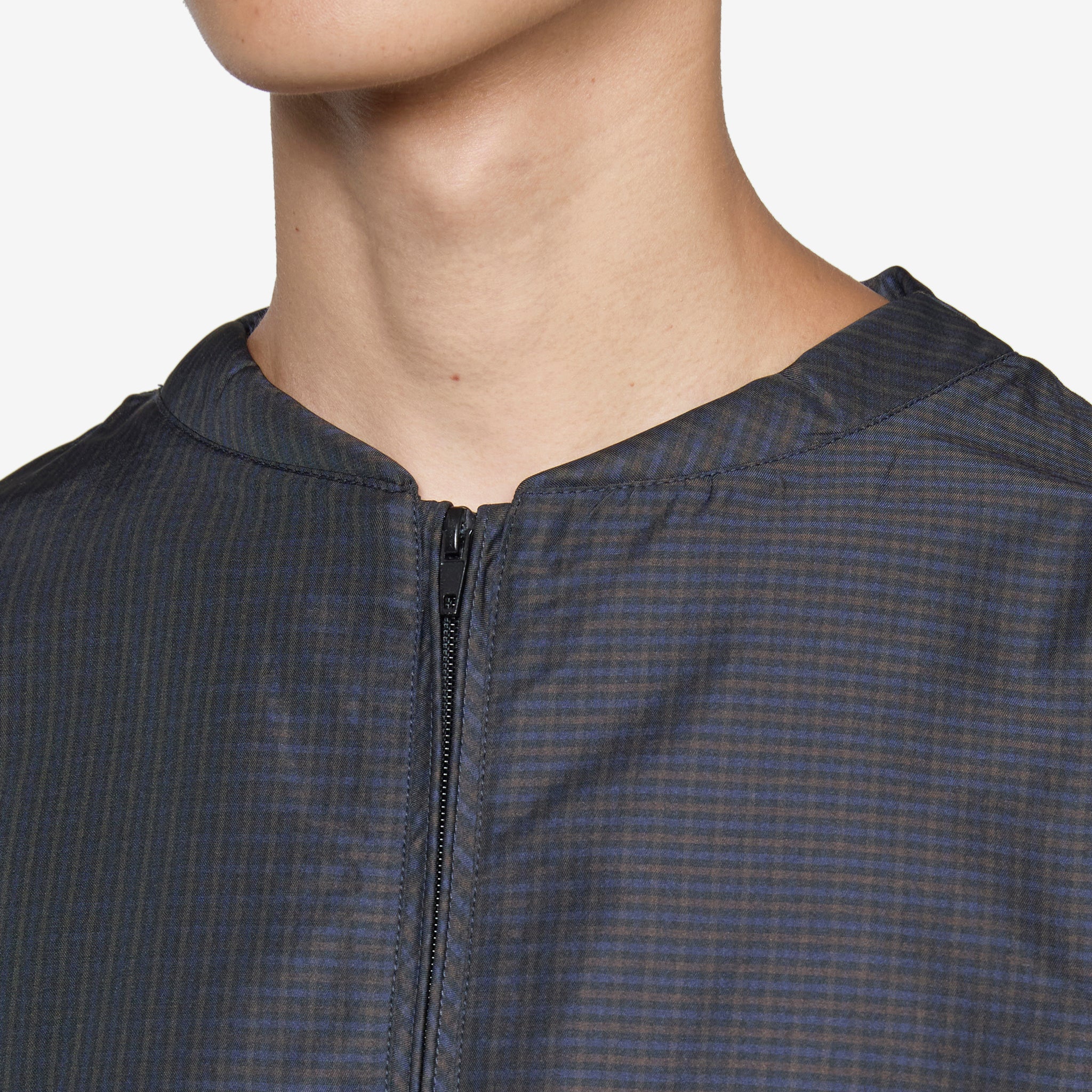 Navy & Dark Brown Check Bomber Jacket for Men - Stylish & Warm Outerwear for Casual Wear, Street Style & Fall Fashion