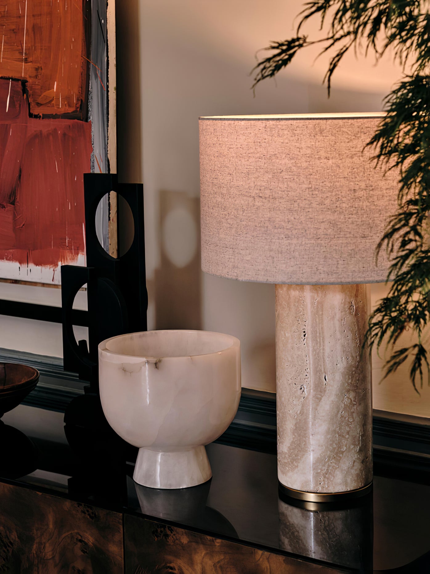 Aria Stone Table Lamp - Modern Decorative Bedside Lighting for Bedroom, Living Room & Office - Dimmable LED Nightstand Lamp with Natural Stone Base