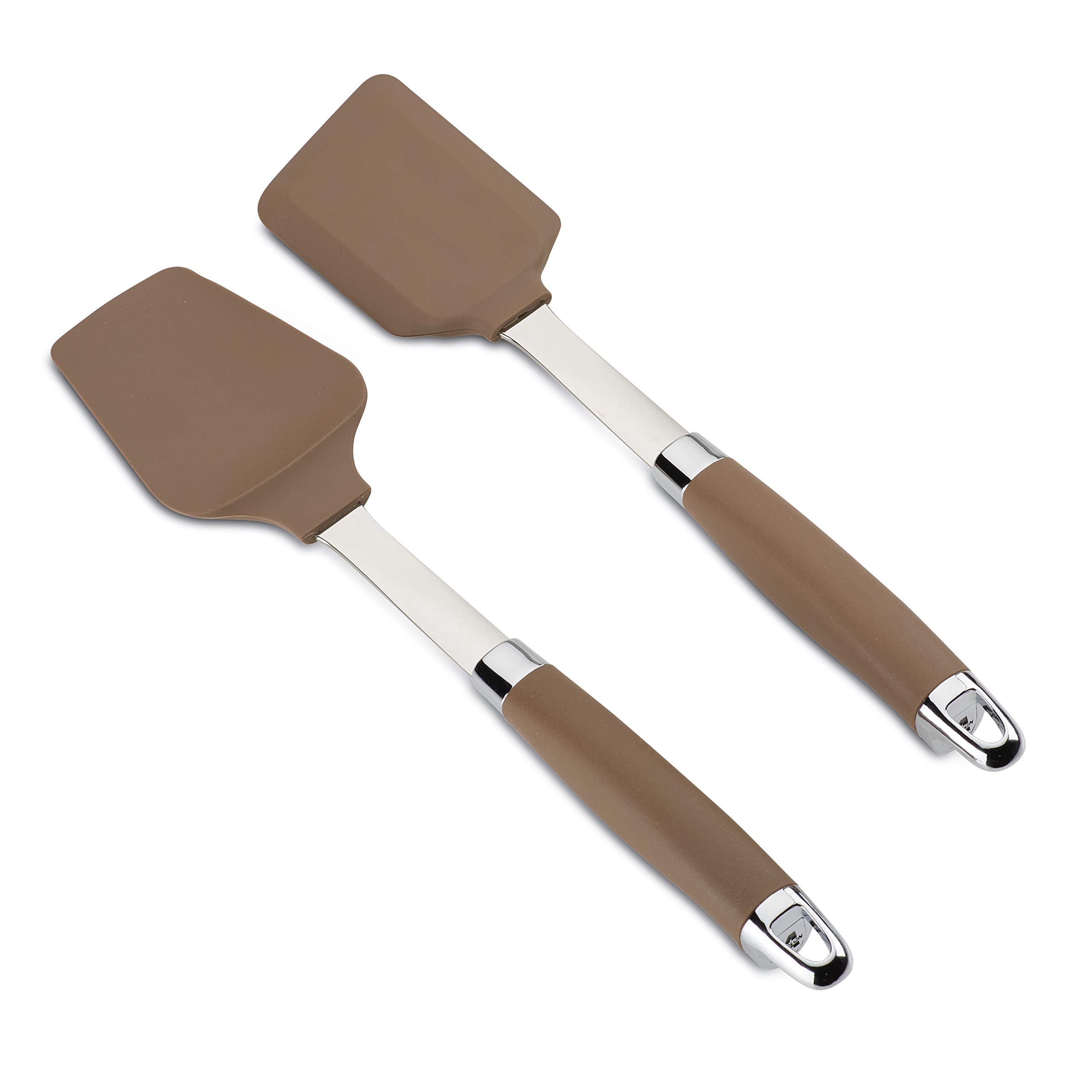 Anolon SureGrip Nonstick Silicone Spatula and Spoonula Set - 2 Piece Bronze Cooking Utensils for Baking, Flipping Pancakes & Stirring Sauces