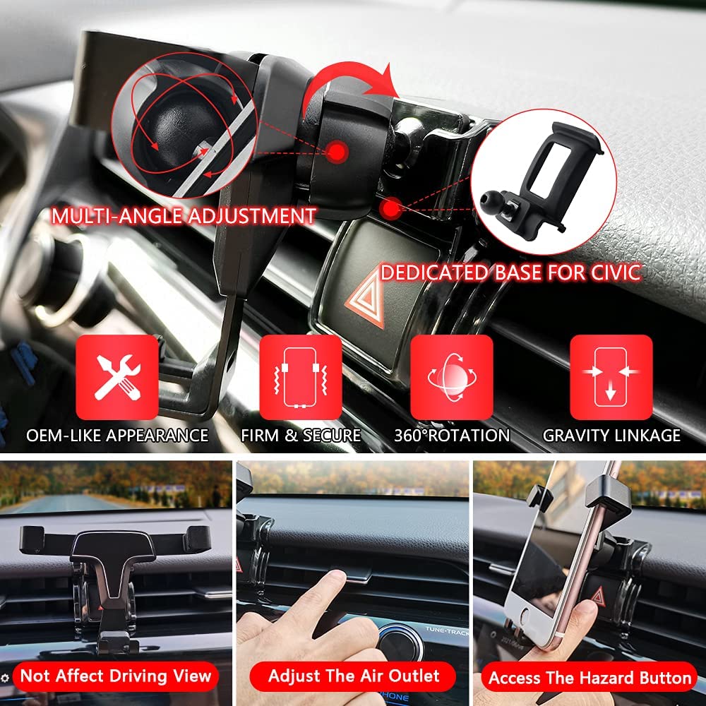 Upgraded 1797 Car Phone Holder Mount for Honda Civic Coupe/Hatchback/Type R - Air Vent Cell Phone Cradle & Navigation Stand | Perfect for Commuting, Road Trips & GPS Navigation