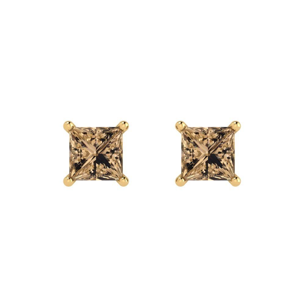 1.50 Carat Princess Cut Champagne Simulated Diamond Stud Earrings in 14K Yellow Gold - Push Back Closure, Anniversary Gift for Her, Perfect for Weddings & Special Occasions