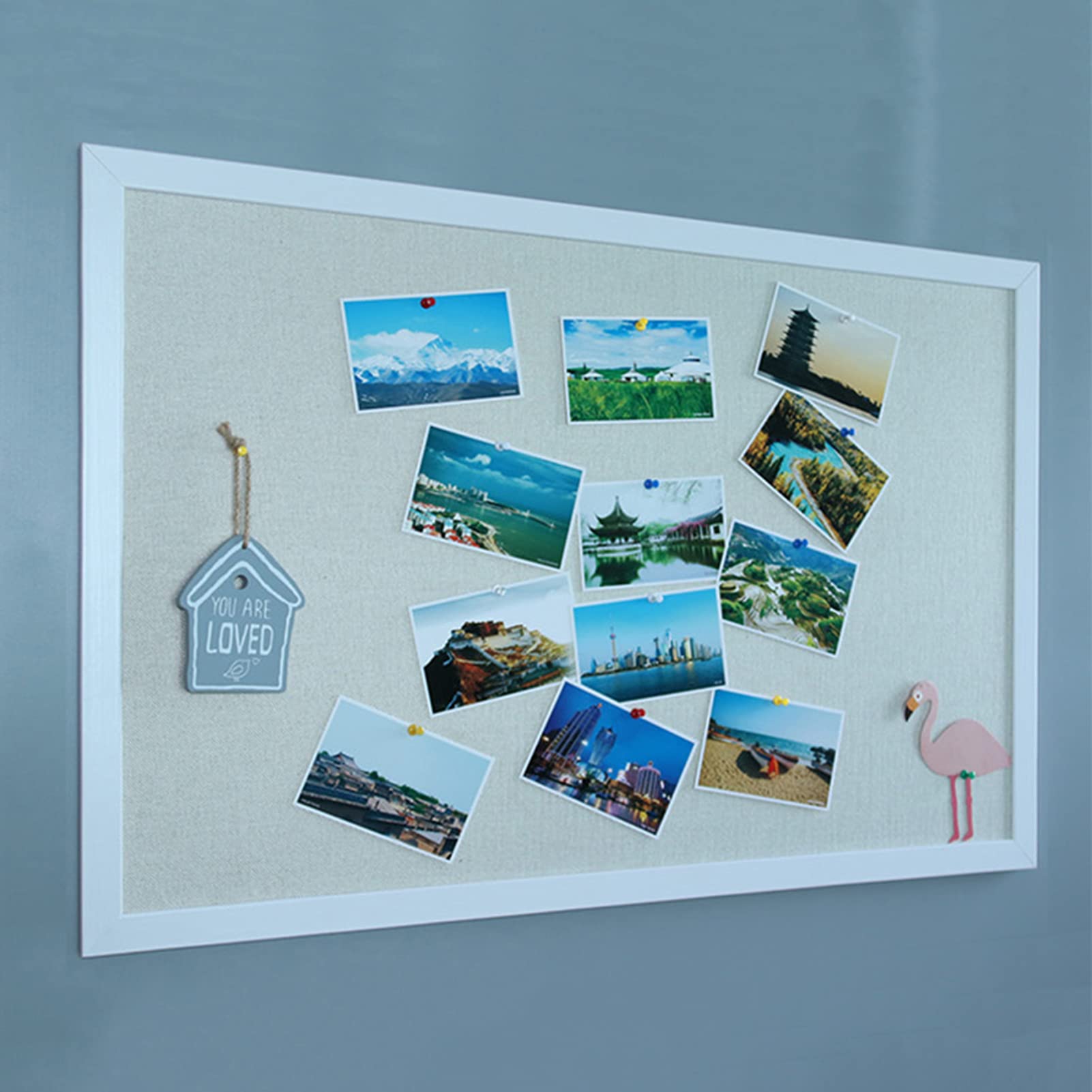 Premium Cork Linen Bulletin Board with White Wooden Frame - 45x60cm Hanging Pin Board for Photos, Memos & Decor - Perfect for Home, Kitchen, Office & School Organization & Wall Display