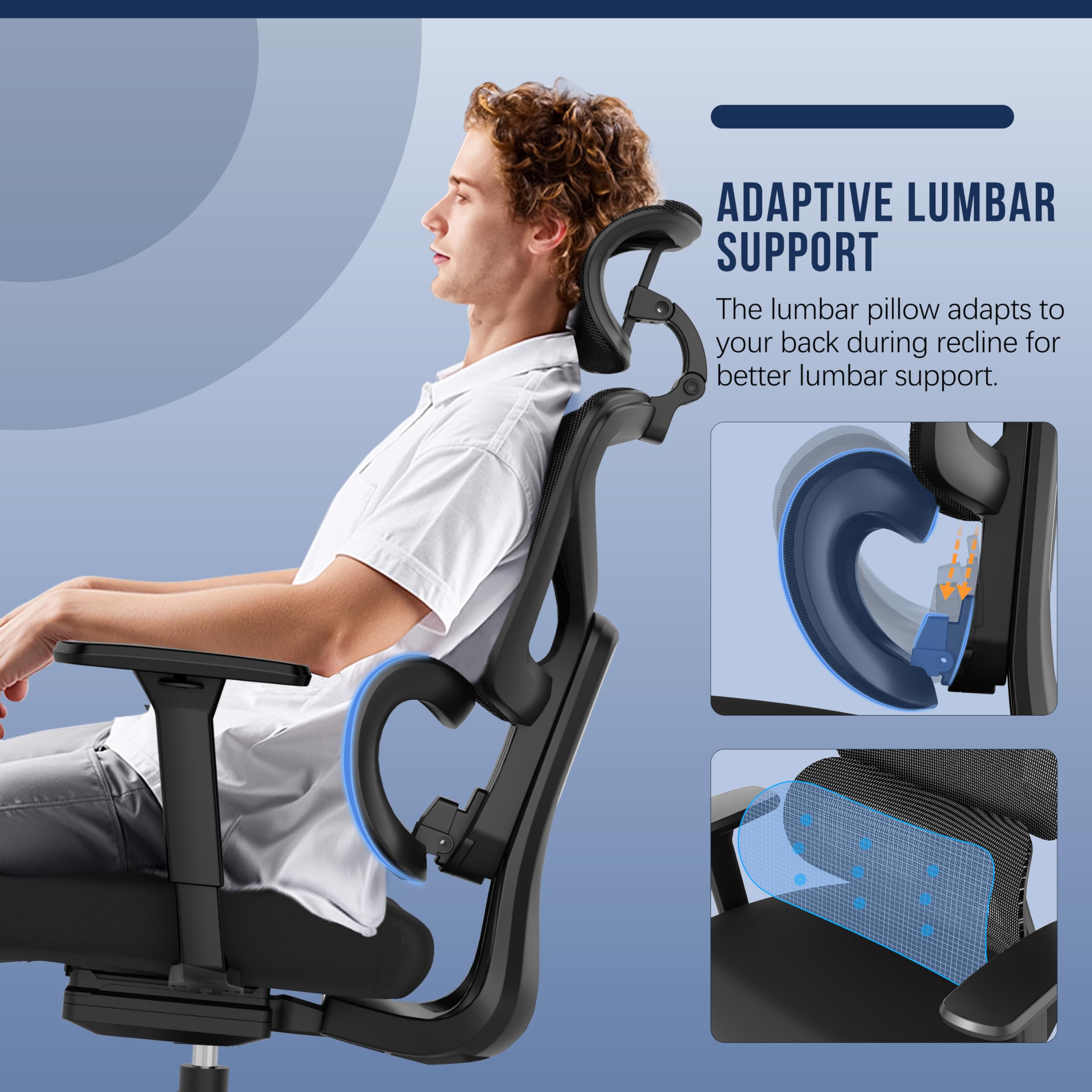 Big and Tall Office Chair with Dynamic Lumbar Support - High Back Ergonomic Desk Chair with Headrest & 3D Armrests - Adjustable Gaming Computer Chair for Extended Height People (Black) - Perfect for Home Office, Gaming Setup, and Long Work Sessions