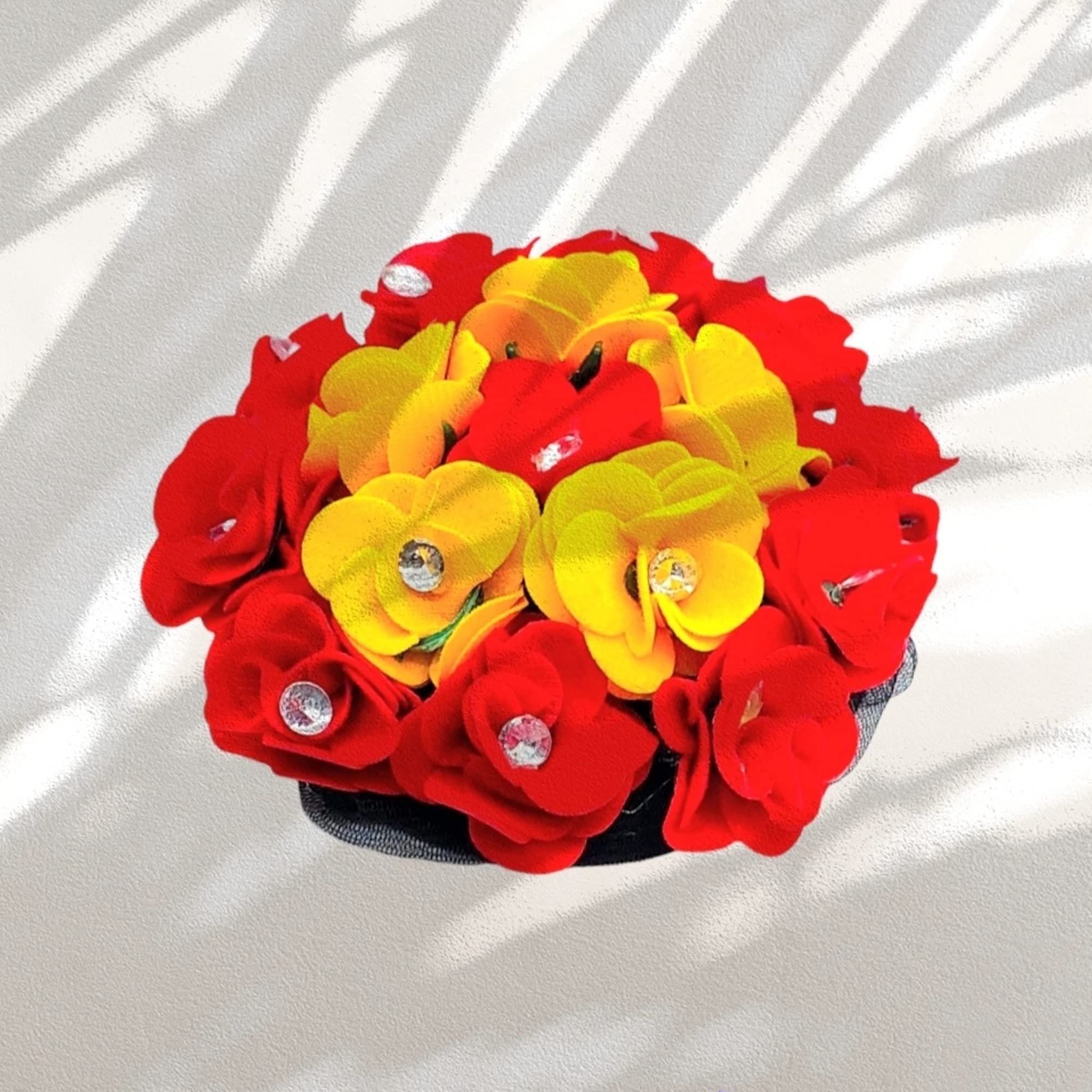 DIAN Red & Yellow Artificial Flower Gajra Hair Accessories - Full Bun Juda Maker with Rubber Band for Women & Girls | Perfect for Weddings, Parties & Traditional Indian Hairstyles