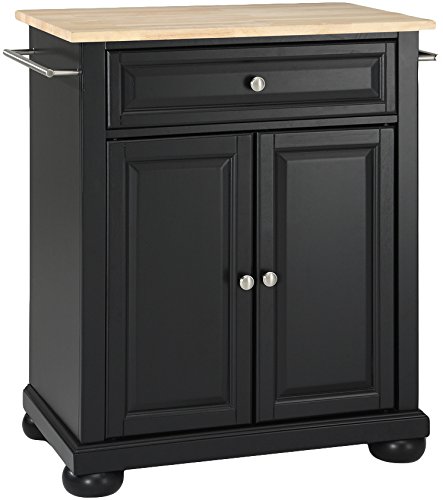 Crosley Alexandria Kitchen Island with Natural Wood Top - Black | Stylish & Functional Kitchen Furniture for Small Spaces, Meal Prep & Entertaining
