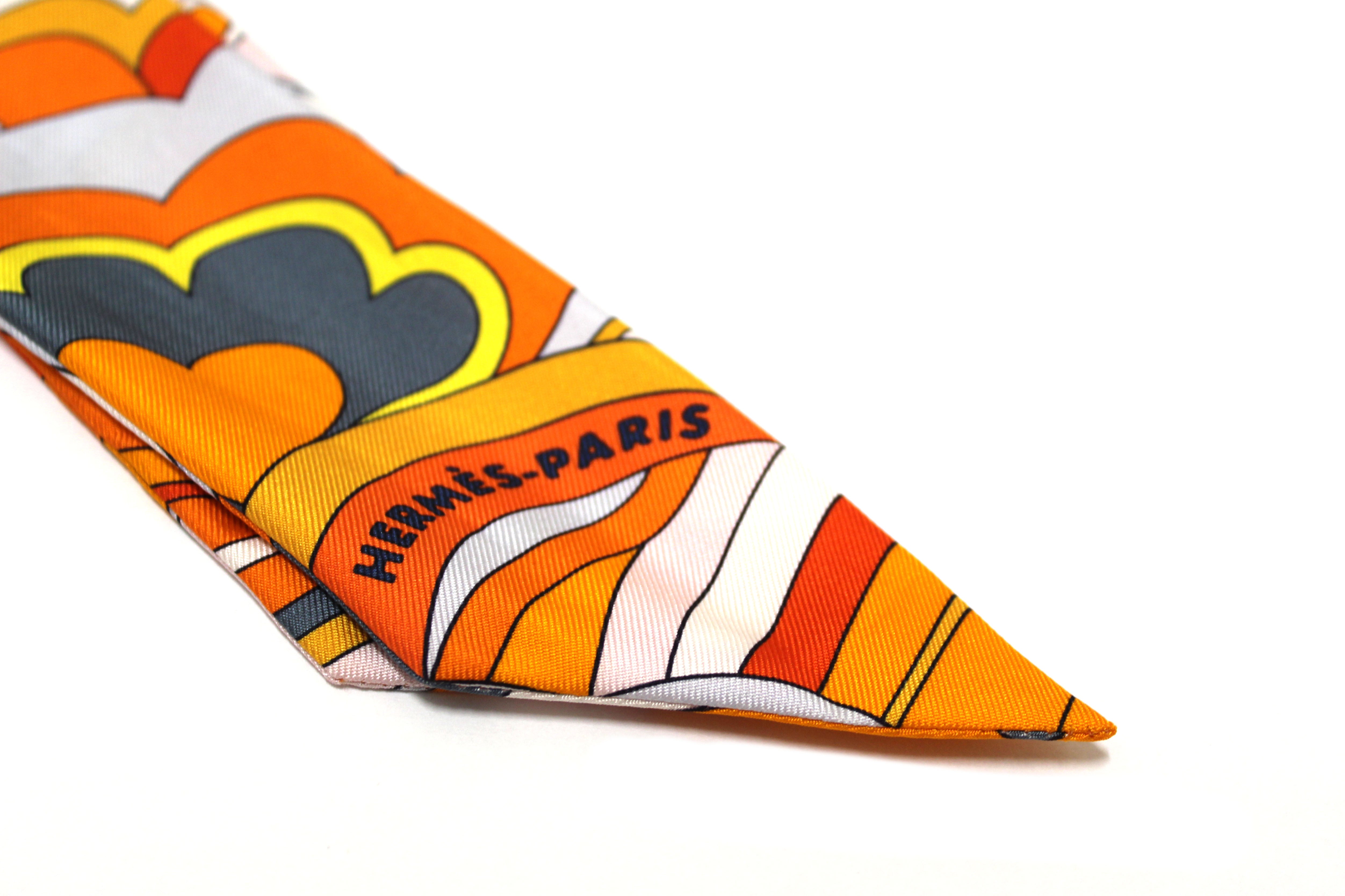 Authentic Hermes Orange Rose Silk Faubourg Rainbow Twilly Scarf - Luxury Fashion Accessory for Women, Perfect for Gifts, Parties & Special Occasions