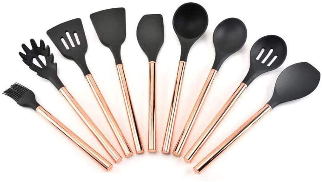 Premium 9-Piece Silicone Kitchen Utensil Set with Stainless Steel Handles - Non-Stick, Heat Resistant Spatula, Turner, Spoon & More - Perfect for Cooking, Baking & Non-Stick Pans - Ideal Gift for Home Chefs