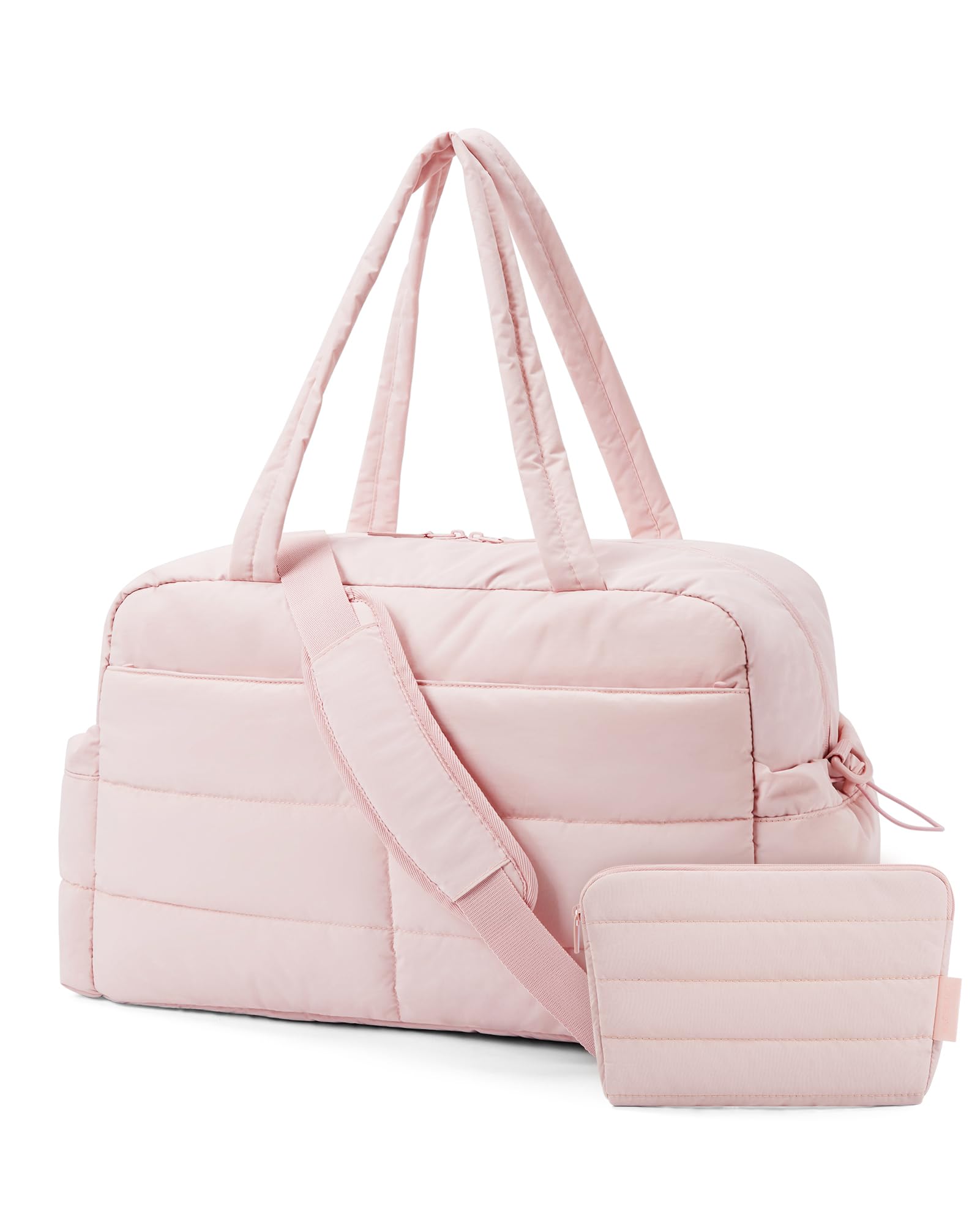 BAGSMART 31L Puffer Quilted Duffle Bag for Women - Waterproof Gym Bag, Travel Carry On, Weekender Overnight Bag with Laptop Compartment (Pink) - Perfect for Workouts, Business Trips & Weekend Getaways