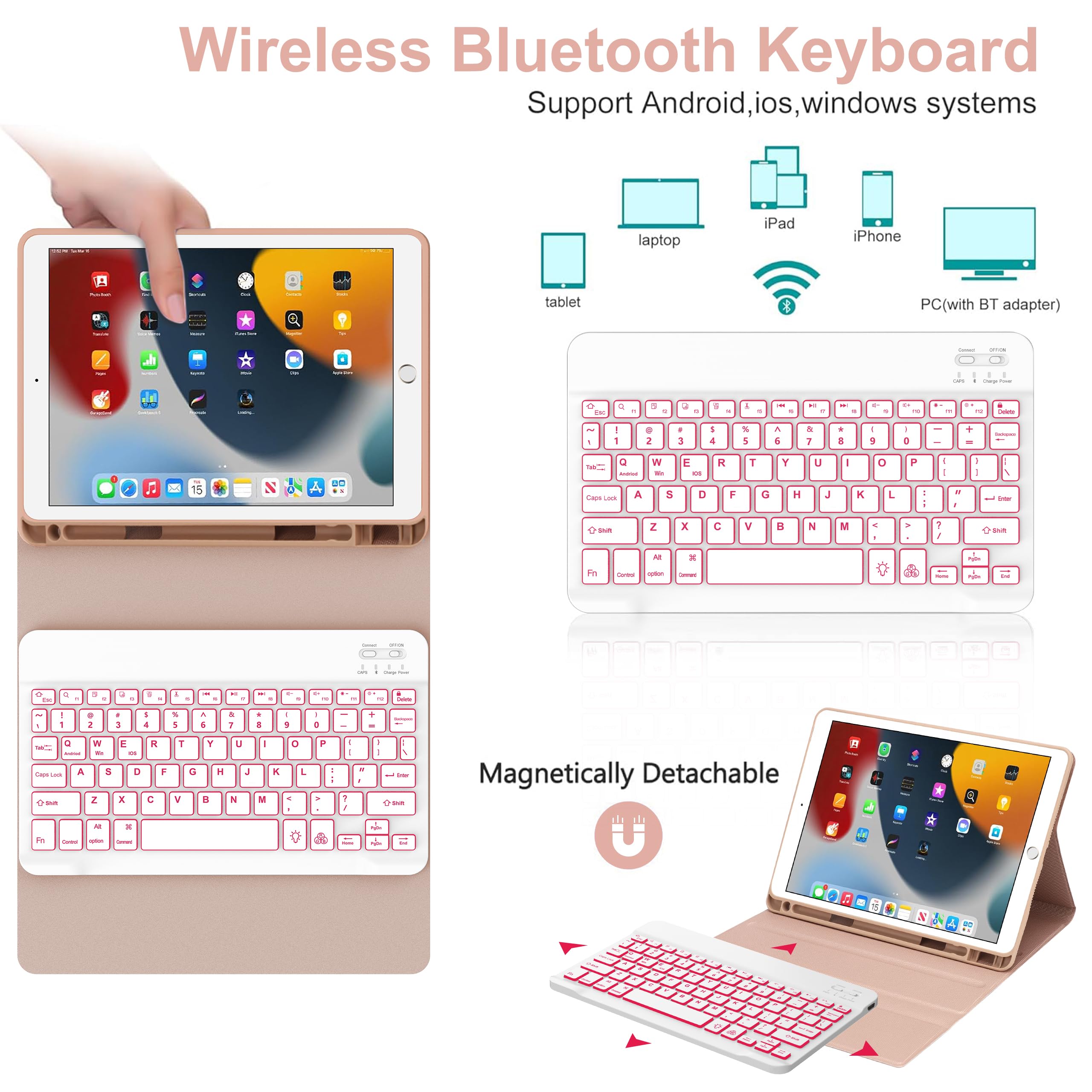 JADEMALL Wireless Bluetooth Keyboard Case for iPad 9th/8th/7th Gen 10.2
