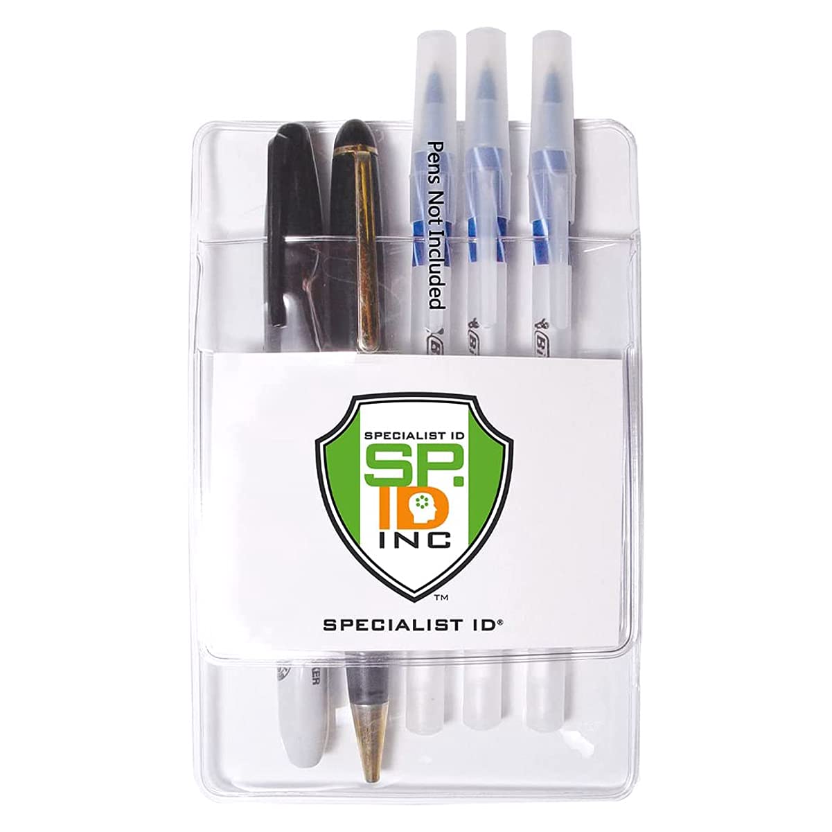 50 Pack Heavy Duty Clear Plastic Pocket Protectors with Horizontal ID Badge Holder - Shirt & Lab Coat Organizer for Pens, Pencils, Small Tools, Name Tags - Office, School, Hospital, Workplace Essentials by Specialist ID