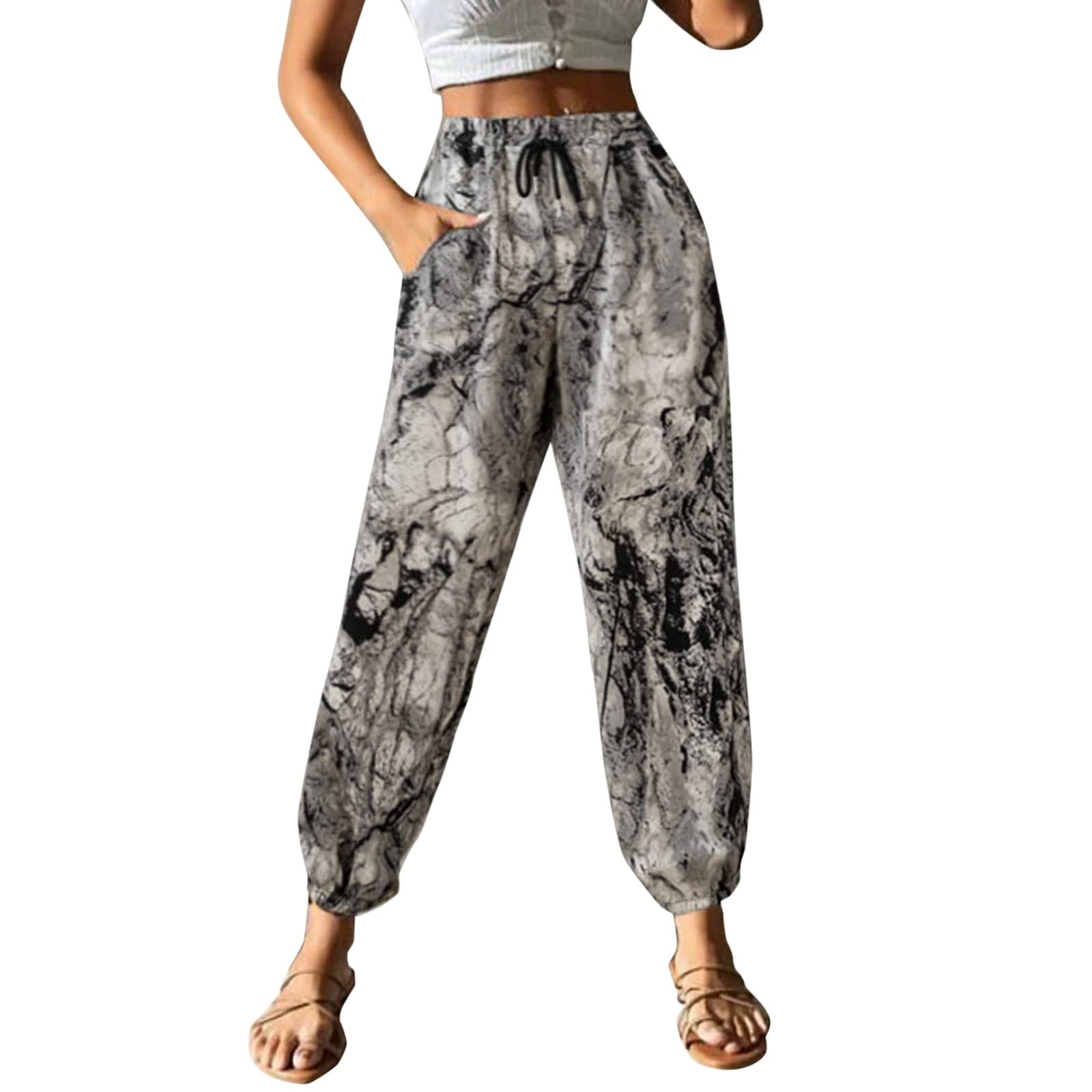 WalGRHFR Women's Printed Bungee Pants - Casual Wide Leg Harem Pants, Yoga Bloomers & Straight Leg Lounge Pants for Women | Perfect for Yoga, Workout, Lounging & Everyday Wear