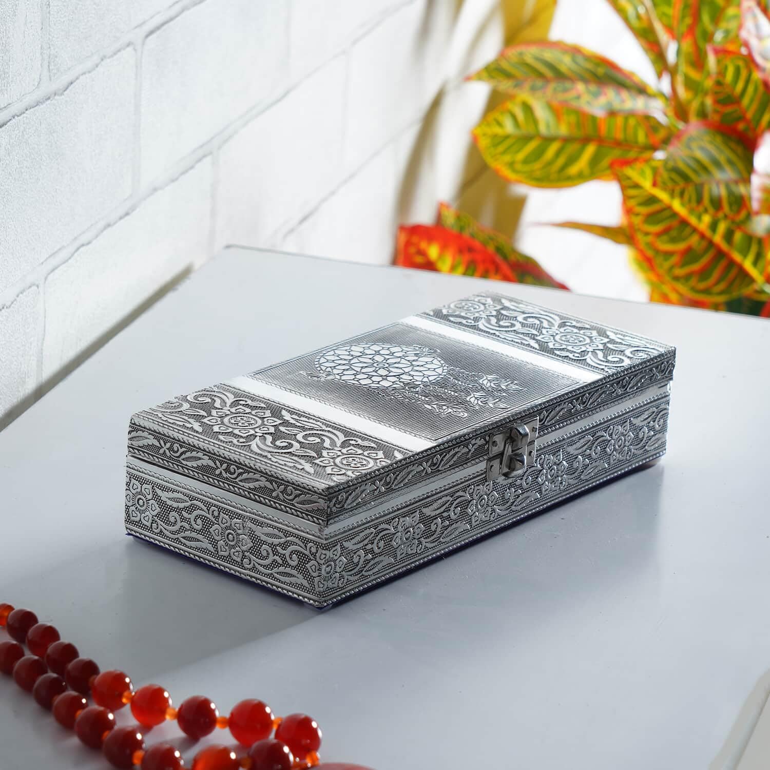 Handcrafted Embossed Aluminum Jewelry Organizer Box for Women - Elegant Oxidized Storage Case with Compartments | Perfect Birthday Gift, Travel Jewelry Case & Vanity Table Organizer