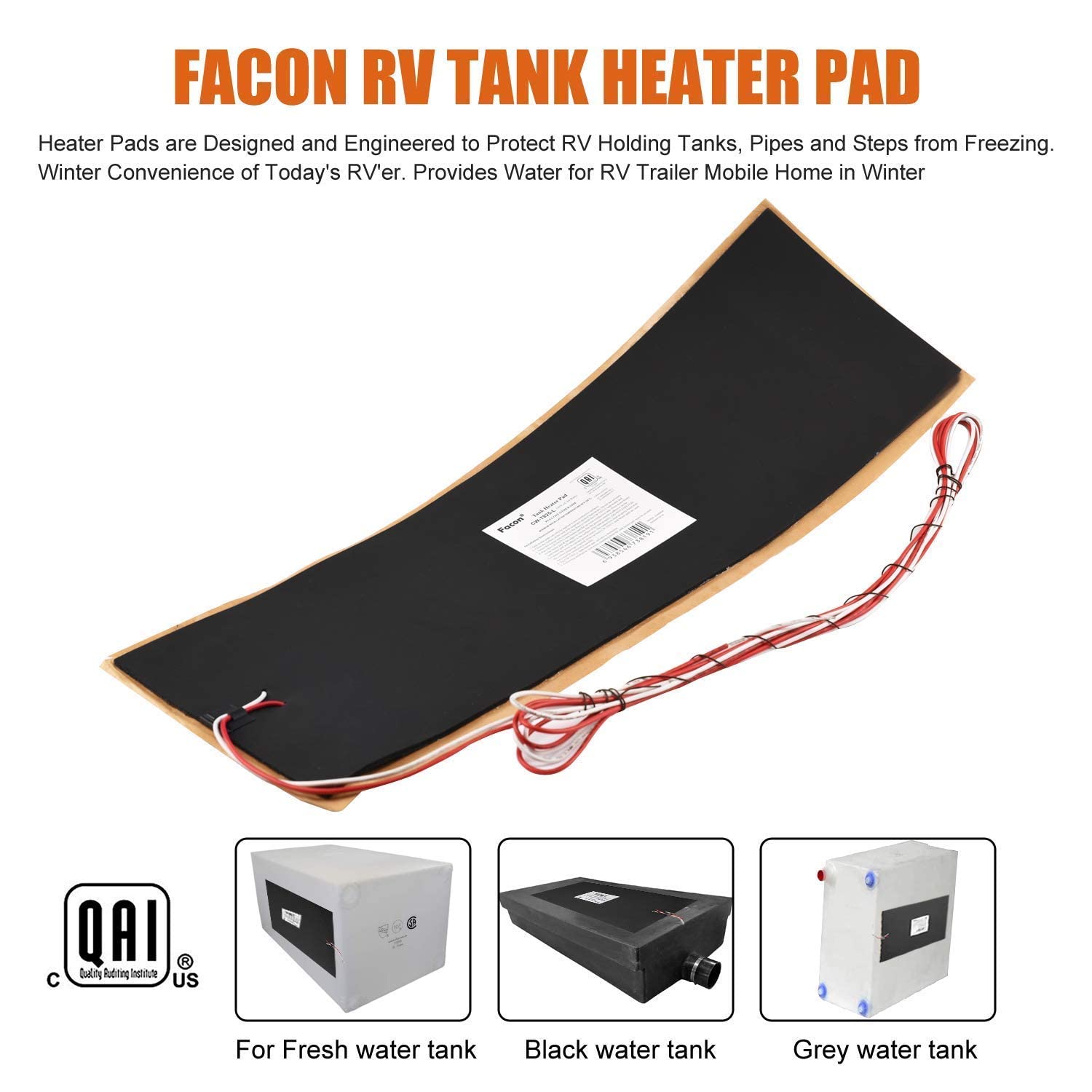 Facon RV Holding Tank Heater Pad - 50 Gallon Capacity for Fresh, Grey & Black Water Tanks with Auto Thermostat | Winter RV Camping & Cold Weather Protection
