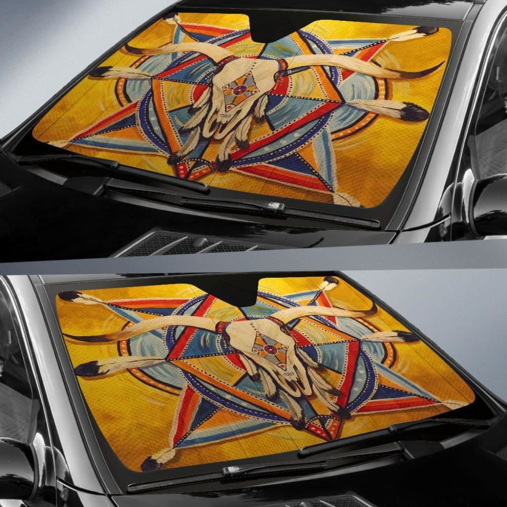 Bison Yellow Native American Car Sun Shades for Windshield - UV Protection & Heat Blocking for Cars, SUVs, and Trucks - Perfect for Road Trips and Summer Parking
