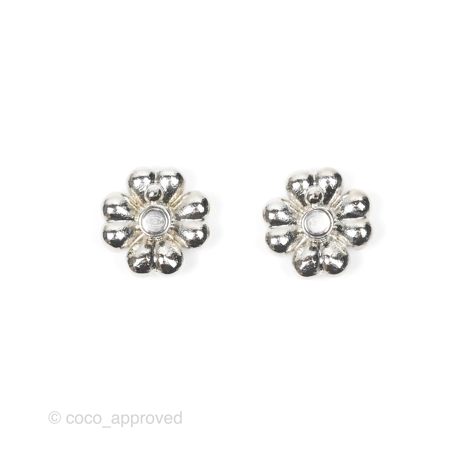Chanel CC Crystal Lucky 4 Leaf Clovers Earrings in Silver Tone - 23S Collection | Elegant Jewelry for Women, Perfect for Parties, Weddings & Special Occasions
