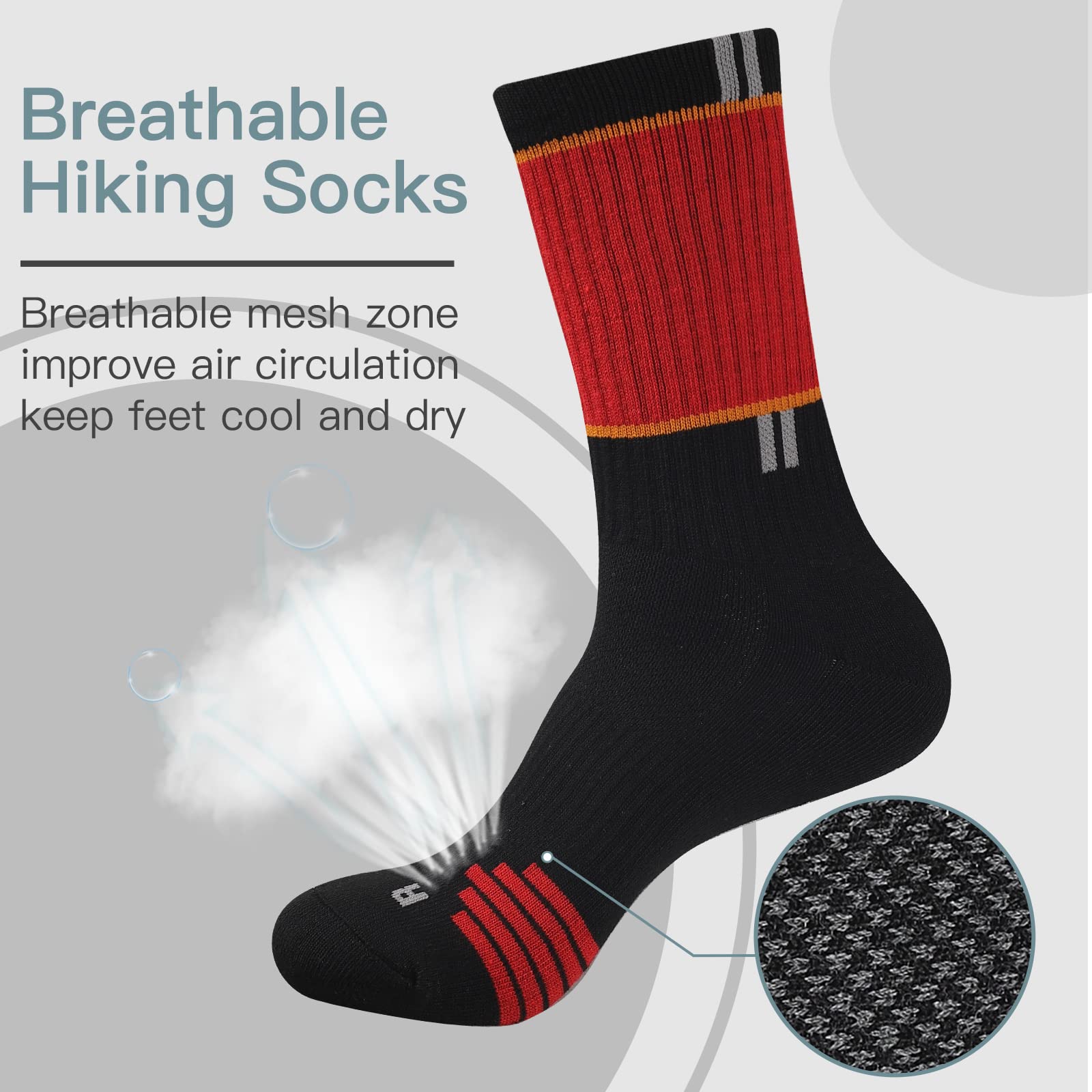 COOPLUS Men's Hiking Socks 5-Pack - Breathable Cushioned Athletic Crew Socks for Trekking & Outdoor Activities - Moisture-Wicking Performance Socks for Hiking, Camping & Daily Wear