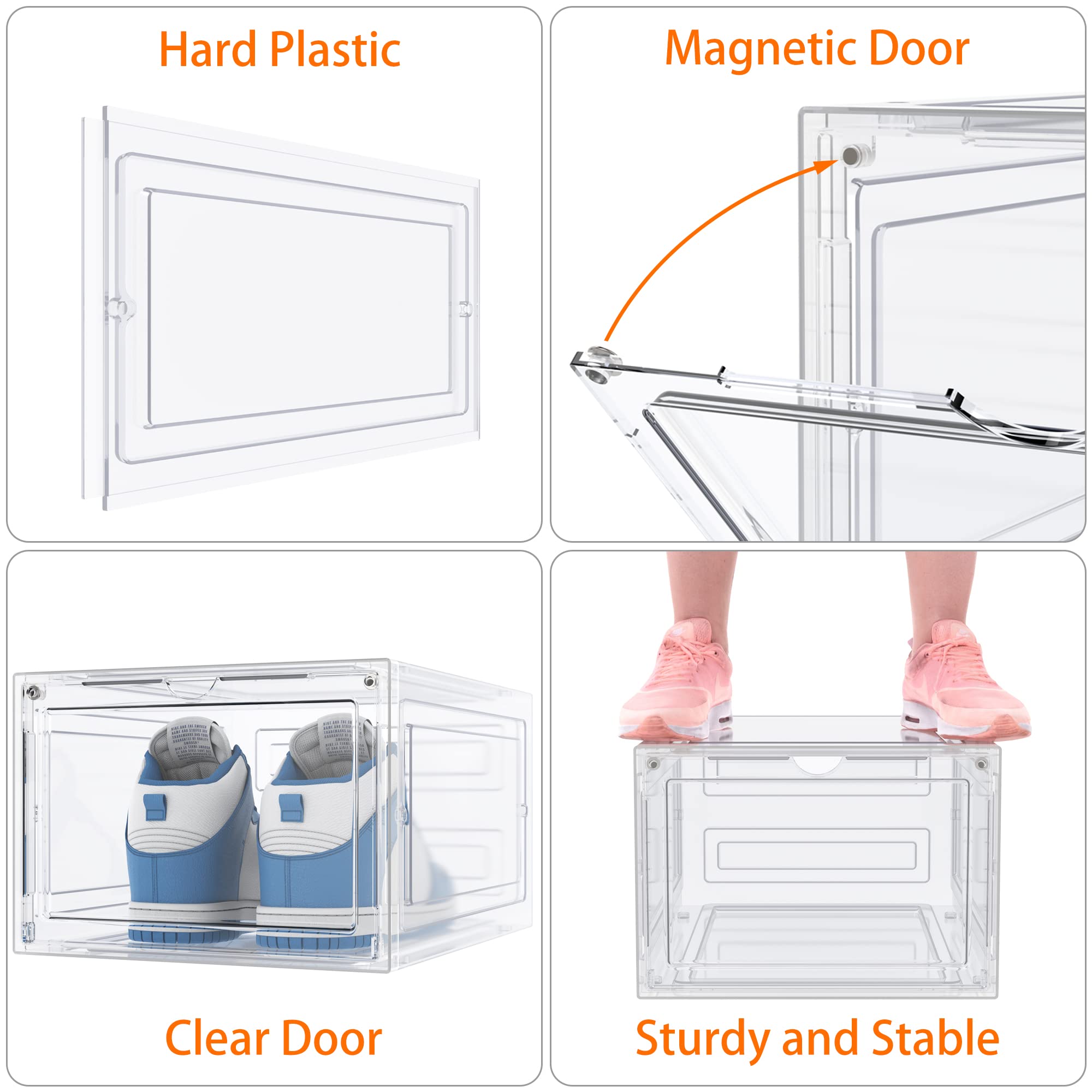 HOMIDEC 6-Pack Clear Hard Plastic Shoe Storage Boxes with Lids - Stackable Shoe Organizer for Size 13, Transparent Shoe Boxes for Closet, Bedroom & Entryway Organization