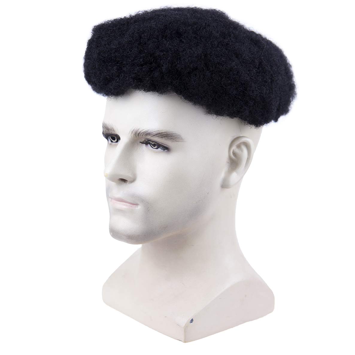 Premium 8×10 Inches Human Hair Toupee for Black Men - Afro Curl French Lace Hairpiece Replacement System (Off Black 1B) | Natural-Looking Hair Solution for Daily Wear & Special Occasions