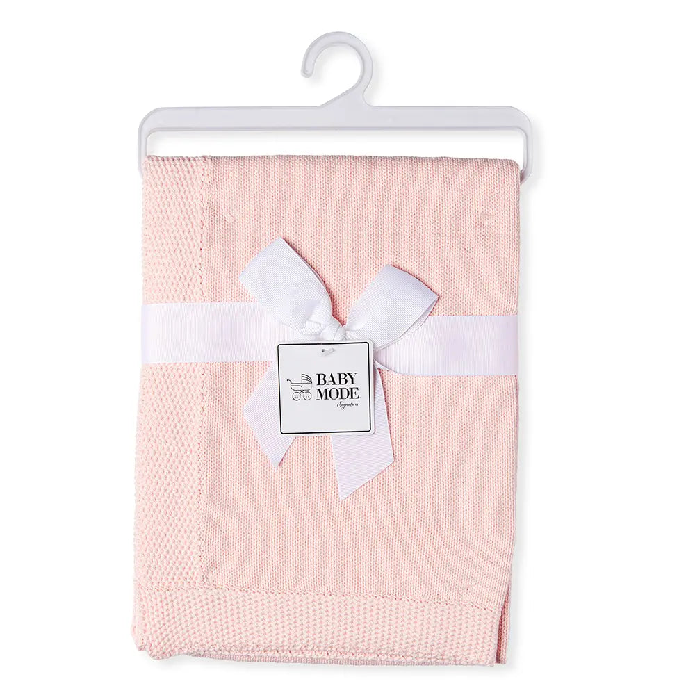 Soft Pink Baby Mode Knit Blanket with Border - Cozy & Breathable Nursery Blanket for Newborns, Infants & Toddlers - Perfect for Swaddling, Stroller, Crib & Snuggling