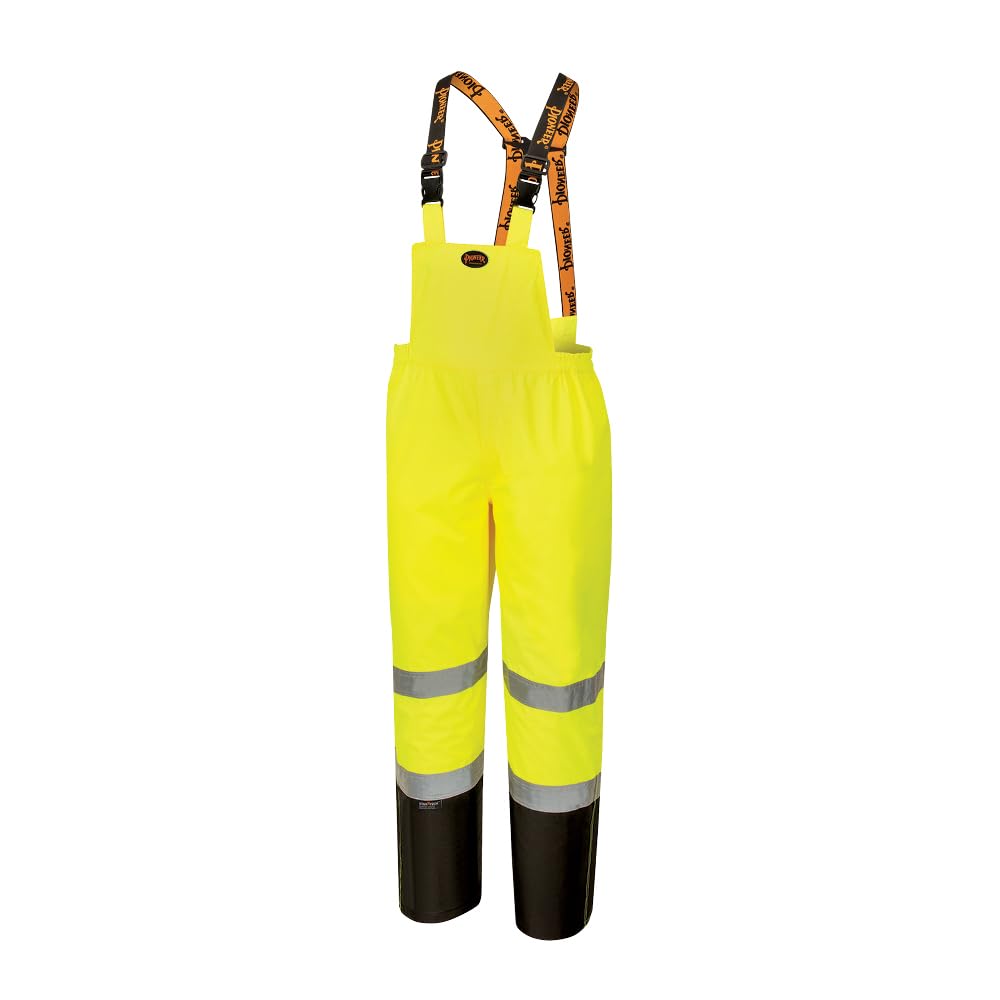 Pioneer High Visibility Ripstop Waterproof Bib Overalls for Men - Reflective Safety Work Rain Pants for Construction, Roadwork & Outdoor Jobs
