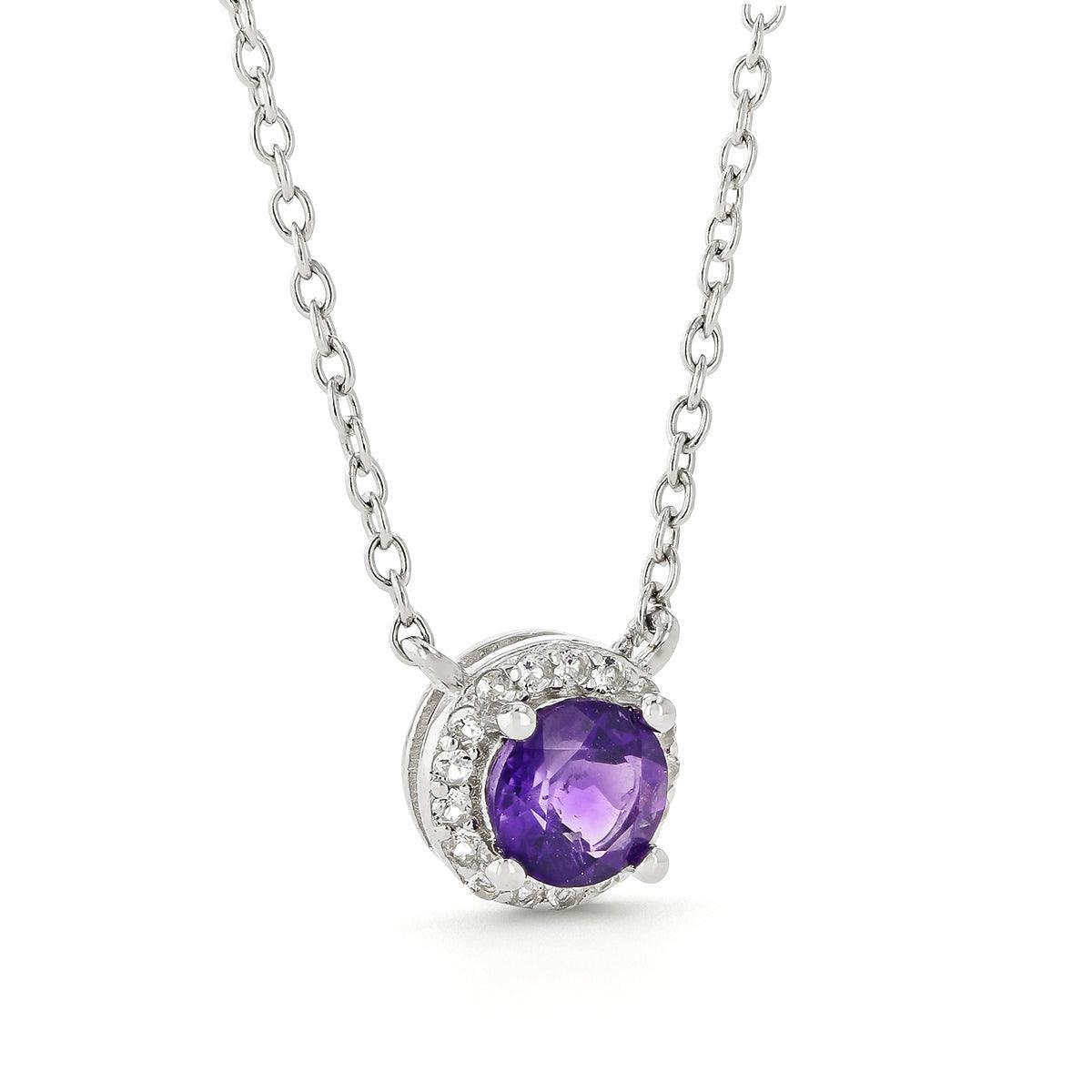 Dark Amethyst Halo Pendant Necklace for Women - Elegant Purple Gemstone Jewelry Gift for Birthday, Anniversary & Special Occasions | Perfect for Evening Wear, Weddings & Date Nights