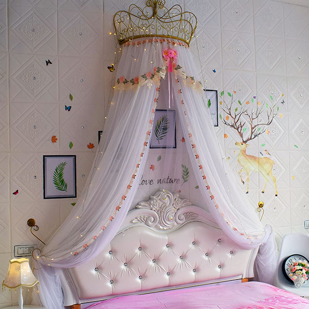 ESGT Princess Bed Canopy for Girls - Chiffon Metal Crown Bed Curtain with Mosquito Net, Decorative Castle Play Tent for Kids & Toddlers | Perfect for Bedroom Decor, Fantasy Playtime, and Sleep Protection