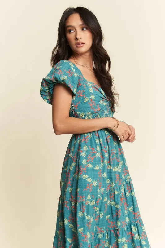 Teal Sweetheart Neck Cap Sleeve Maxi Dress for Women - Elegant Beach Wedding Resort Wear, Perfect for Vacations, Parties & Summer Outings