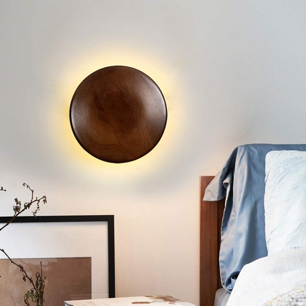 Modern Round LED Wood Wall Sconce - Flush Mount Wall Lamp for Indoor Lighting, Bedroom, Living Room, Stairs & Dining Room Decor (Large Size) | Energy-Efficient Ambient Lighting for Home & Office Spaces