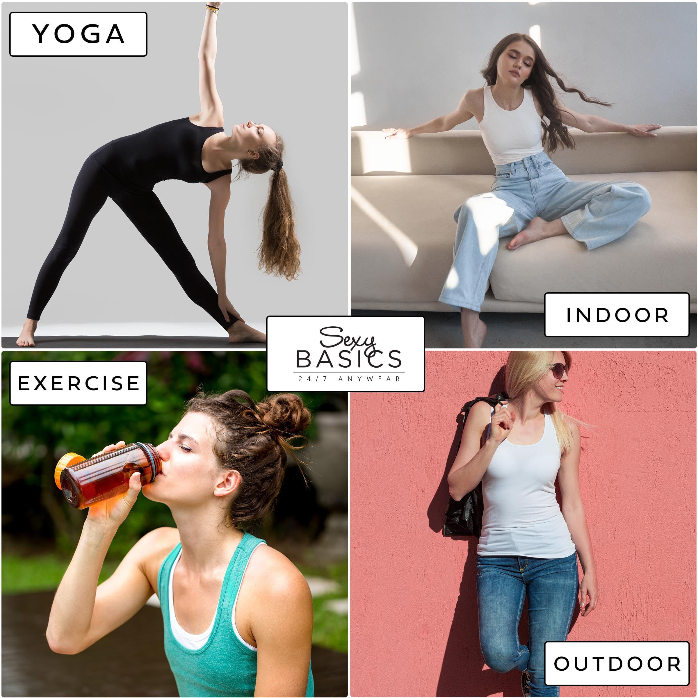 Women's Sexy Basics Cotton Flex Tank Tops - Soft Comfortable Multi-Pack for Summer, Workout & Casual Wear