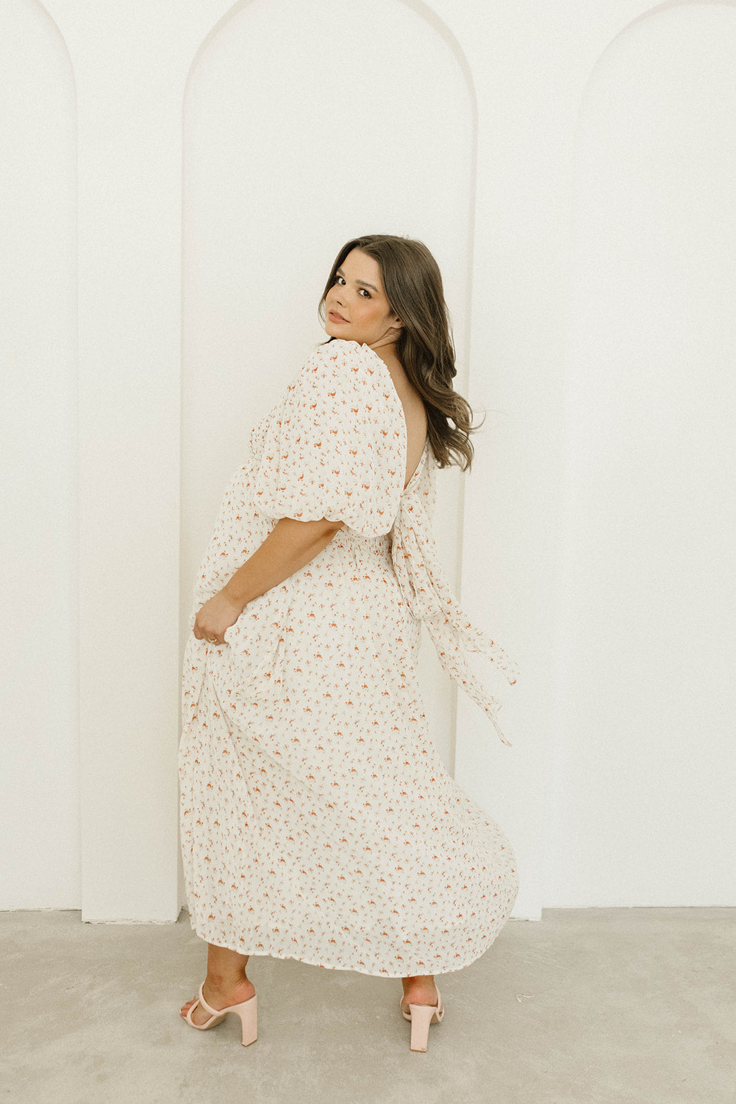 Melody Maxi Dress with Pleats & Bow Detail - Ivory Floral Print Maternity Dress | Bump Friendly & Inclusive Sizing (S-3XL) | Perfect for Weddings, Baby Showers & Summer Events