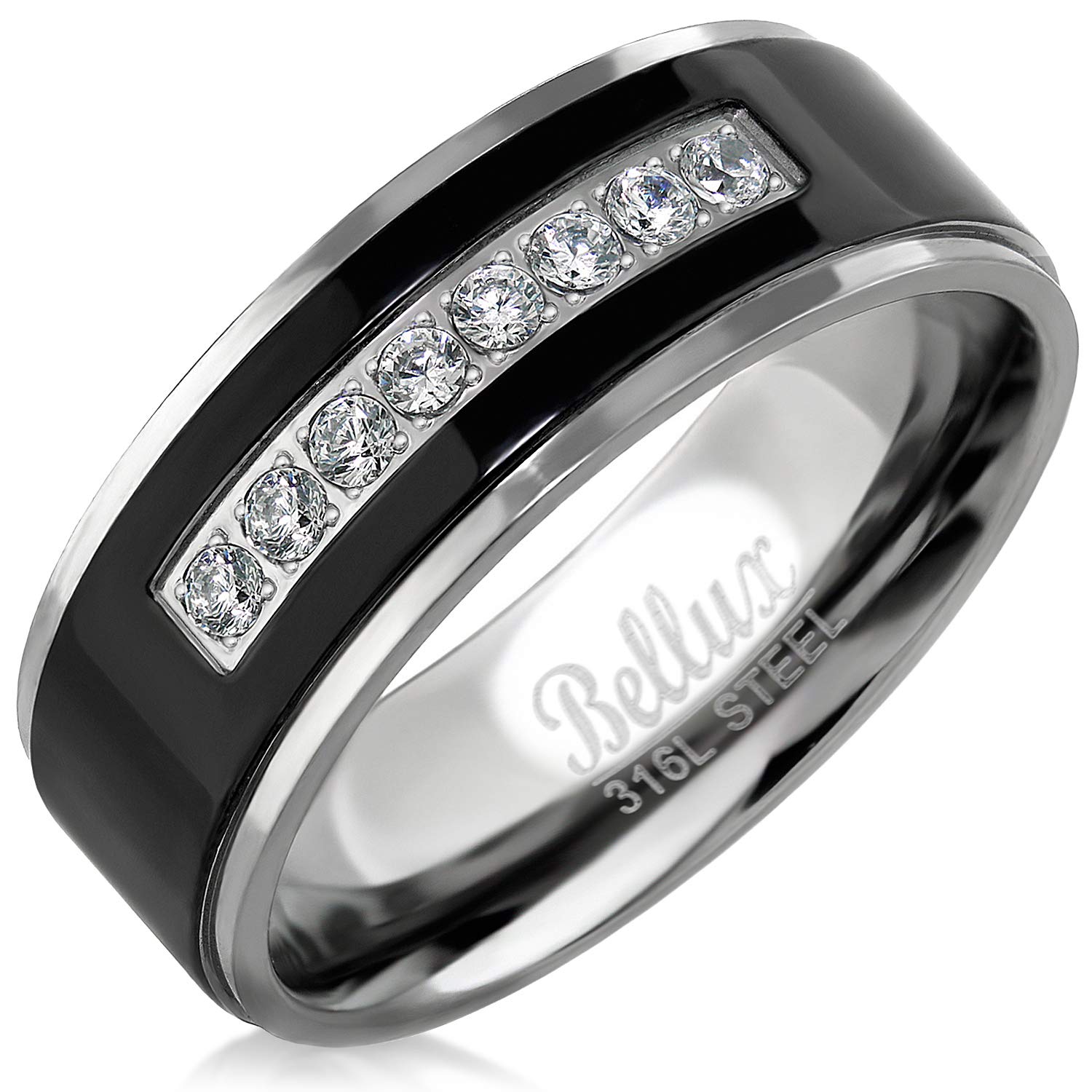 **Men's Wedding Bands & Promise Rings - Stainless Steel Comfort-Fit Engagement Ring for Him in Silver & Black - Perfect for Proposals, Anniversaries & Gifts**
