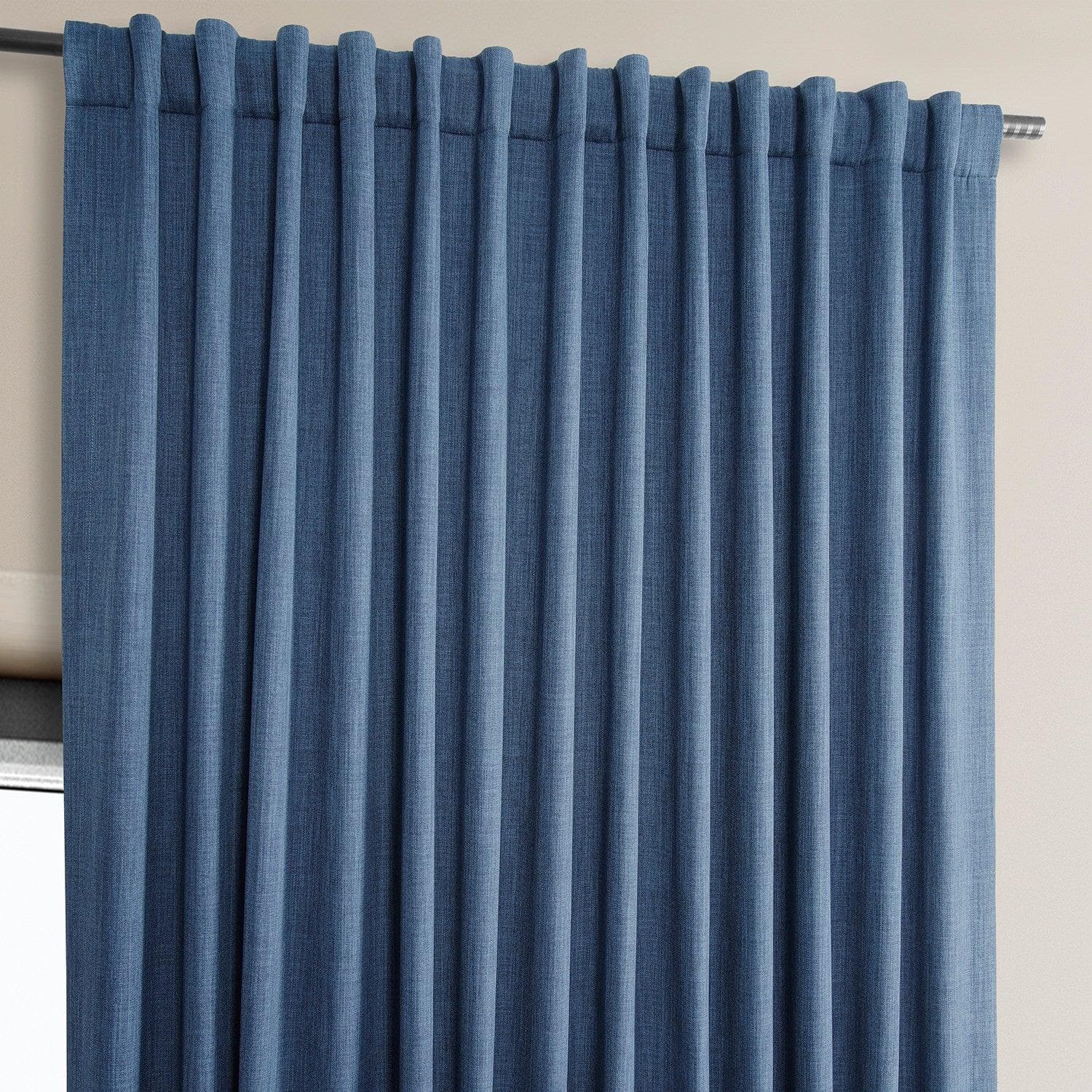 Blackout Denim Extra Wide Textured Faux Linen Curtains for Bedroom & Living Room - Noise Reducing, Light Blocking Window Treatments for Home Decor