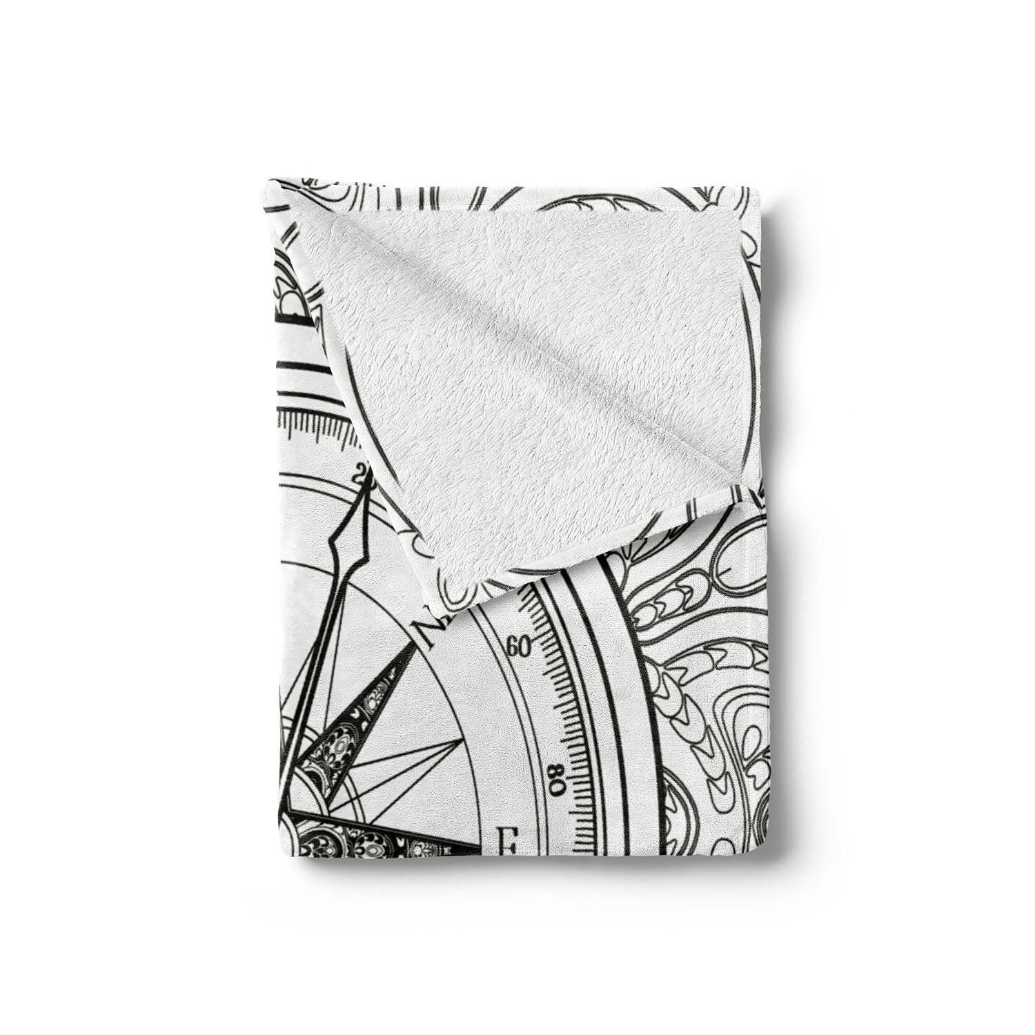Ambesonne Compass Throw Blanket - Hand Drawn Windrose Nautical Design, Soft Flannel Fleece Accent Blanket for Couch, Bed & Sofa (50x60 Inches, Black & White) - Perfect for Coastal Decor, Living Room Accent & Gift Giving