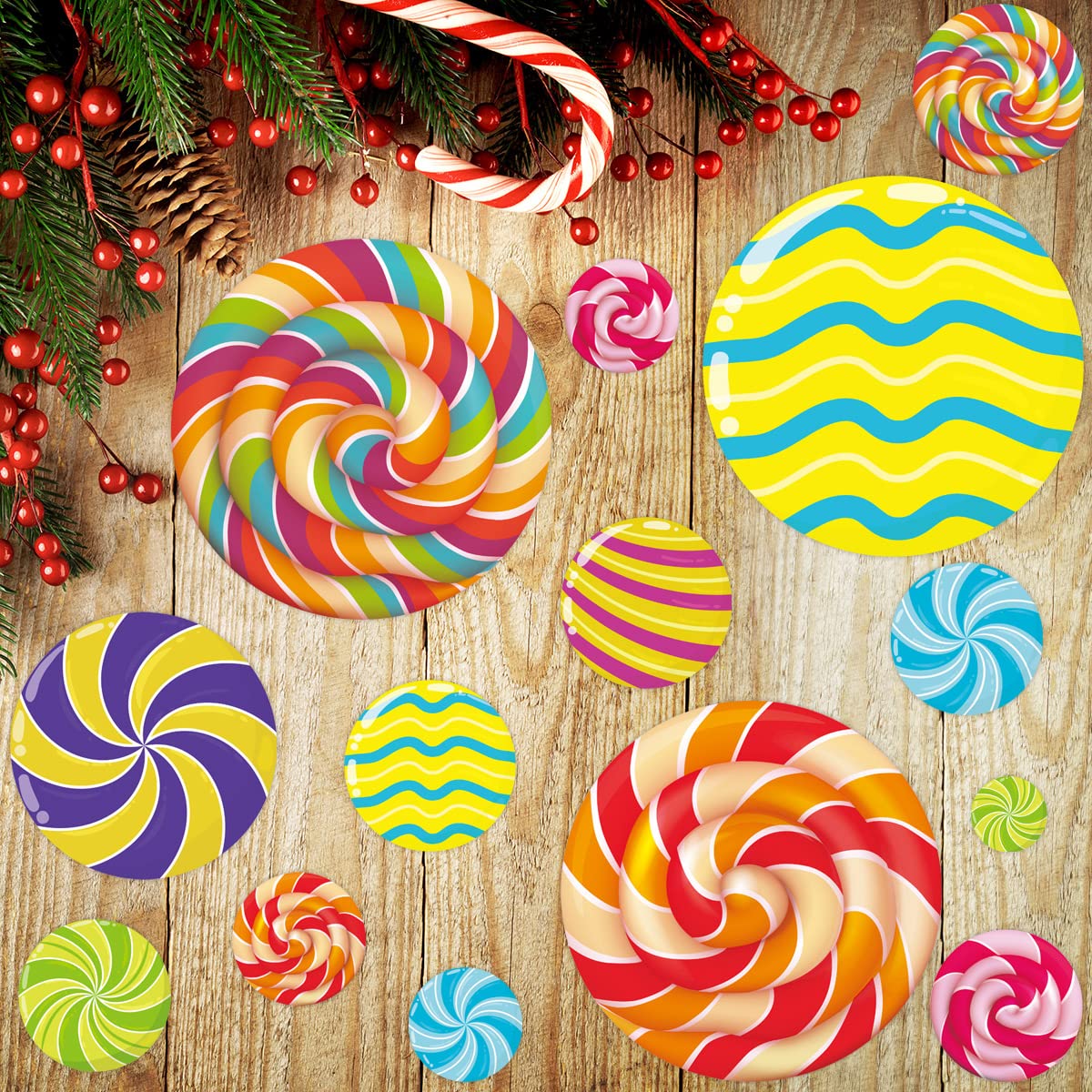 Christmas Peppermint Floor Decals - 36Pcs Self-Adhesive Round Stickers for Holiday Candy Party Decorations | Perfect for Home, Office & Classroom Festive Decor