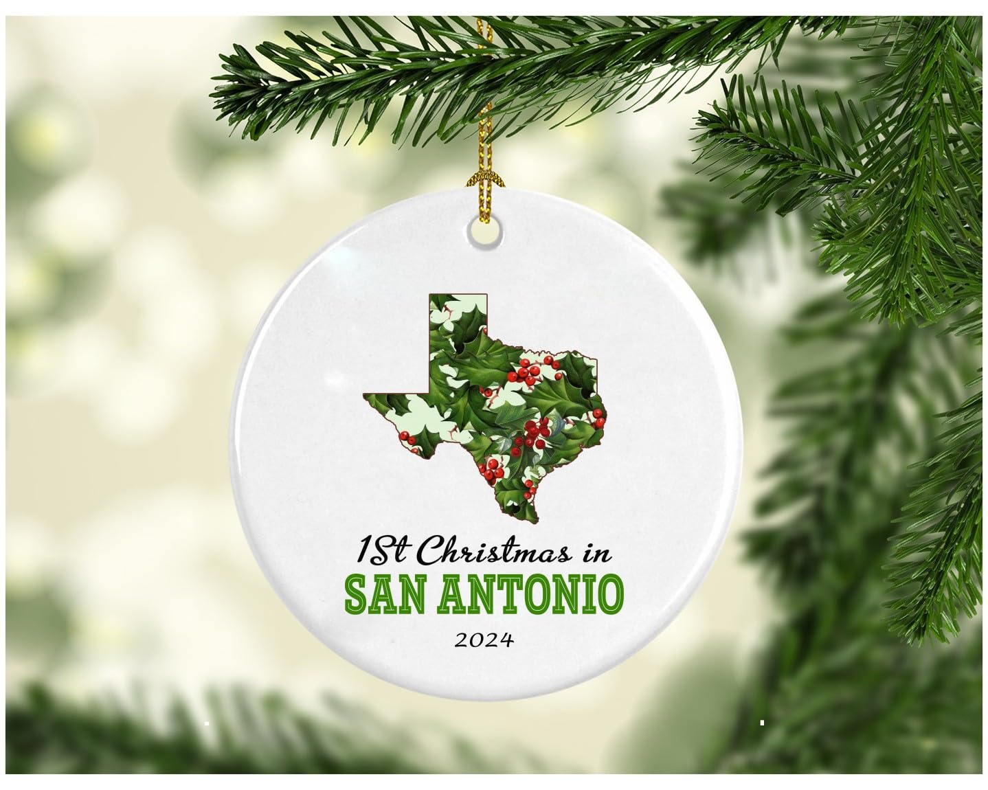 Personalized First Christmas Ornament 2024 - San Antonio TX Keepsake for Kids, Family, Friends & Coworkers | Bulk Holiday Decorations & Thoughtful Gift Idea for New Parents, Baby's First Christmas, Office Exchange & Tree Decorating