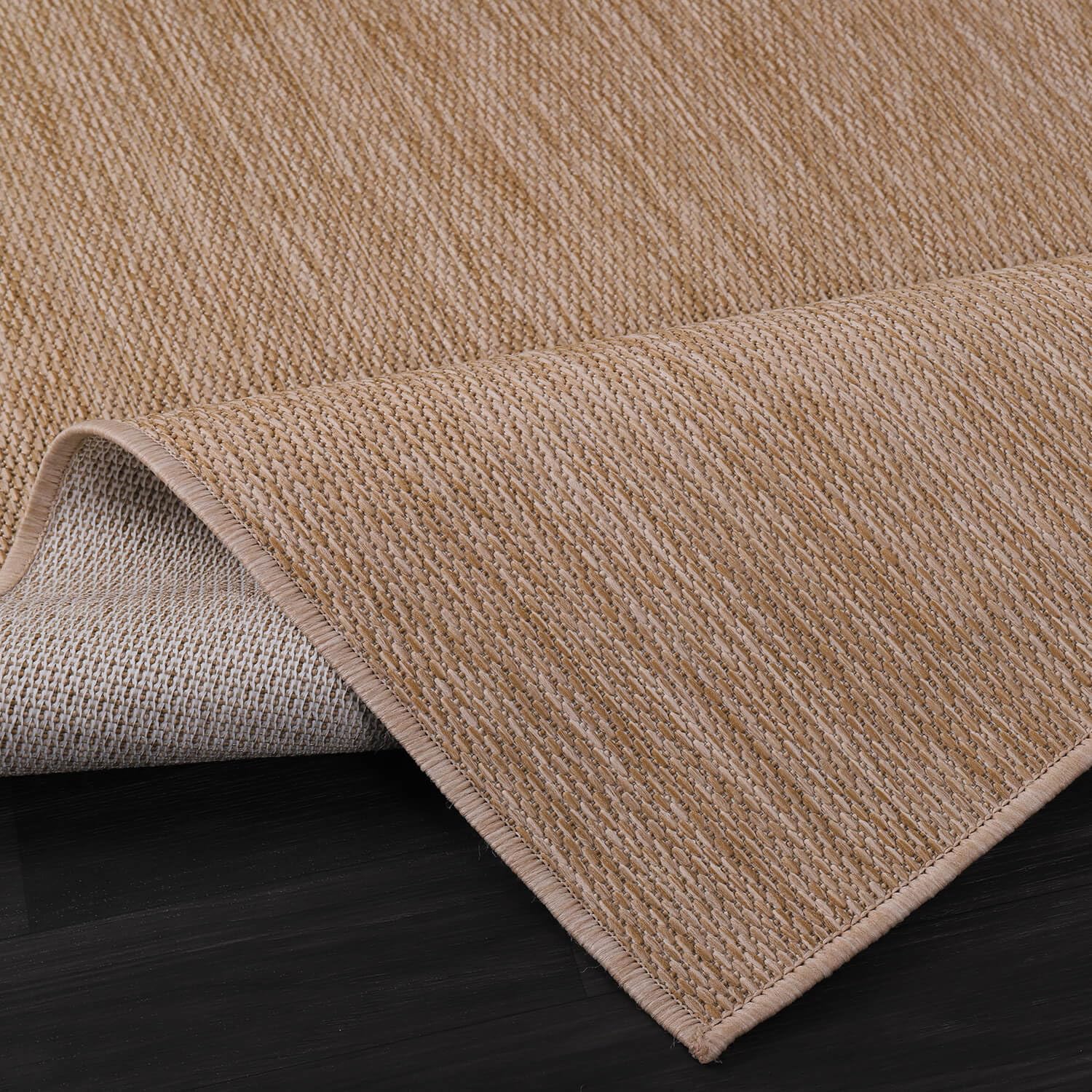 Beverly Indoor Outdoor Rug 6x9 - Washable Water Resistant Jute Beige Area Rug for Patio, Deck, Porch - Modern Solid Design for Home, Garden & Backyard Decor