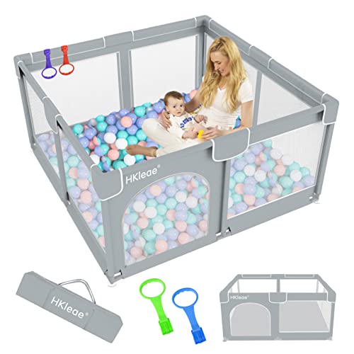 Baby Playpen - 59”×59” Gray Safety Play Yard for Toddlers | Indoor & Outdoor Baby Fence & Gate | Durable Play Area for Crawling & Learning | Perfect for Home, Daycare & Travel Use