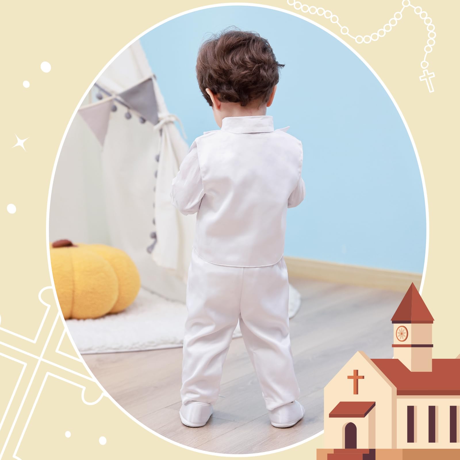 Booulfi Boys Baptism Outfits - Baby Christening Suit Set with White Dress Shirt & Pants - Perfect Christening Gift for Baby Boys - Ideal for Baptism, Christening Ceremonies & Special Occasions