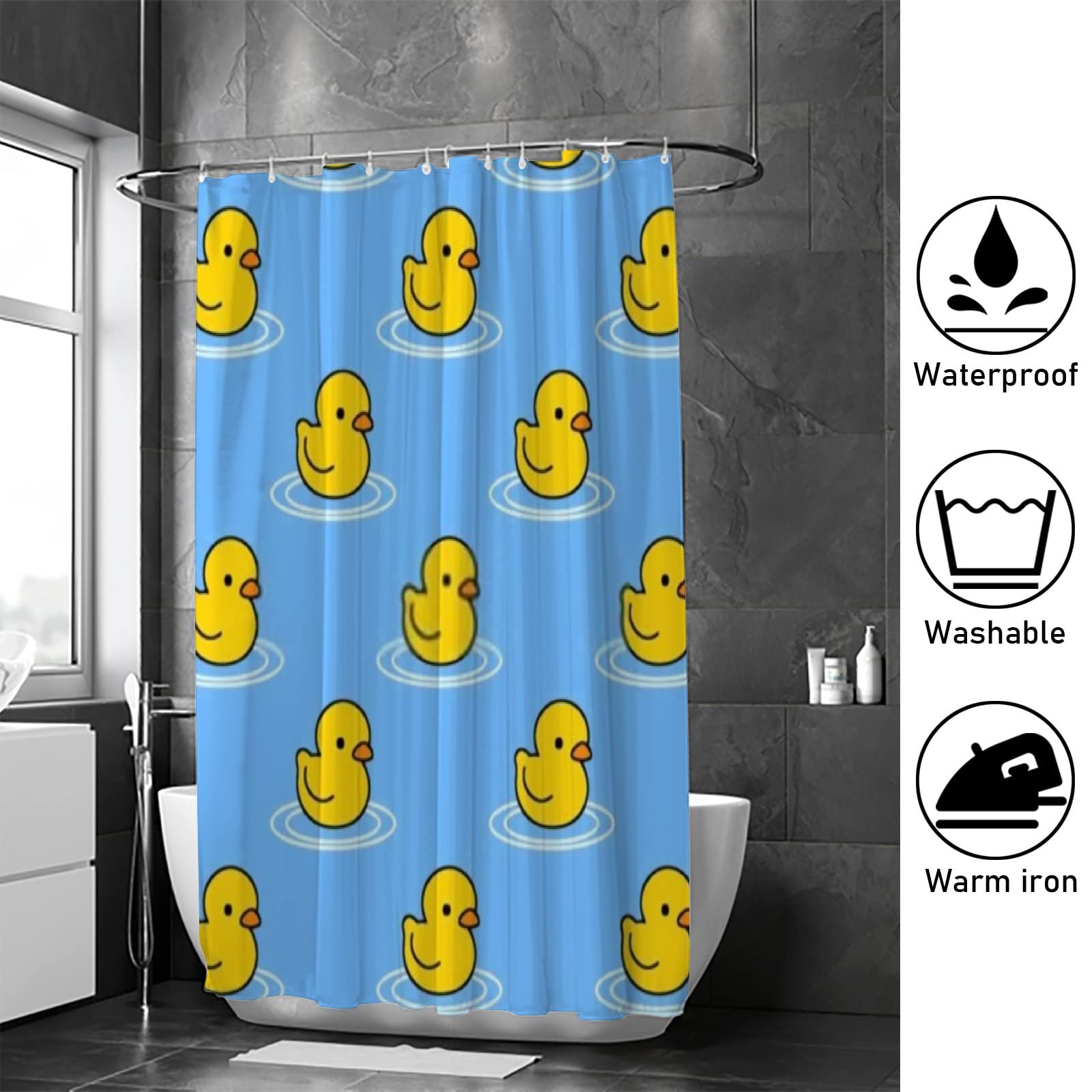 Cute Cartoon Duck Waterproof Shower Curtain Liner - 72x72 Inches Polyester Bathroom Decor with 12 Hooks | Bath & Shower Accessories for Kids & Adults | Perfect for Bathroom, Nursery, and Dorm Decor