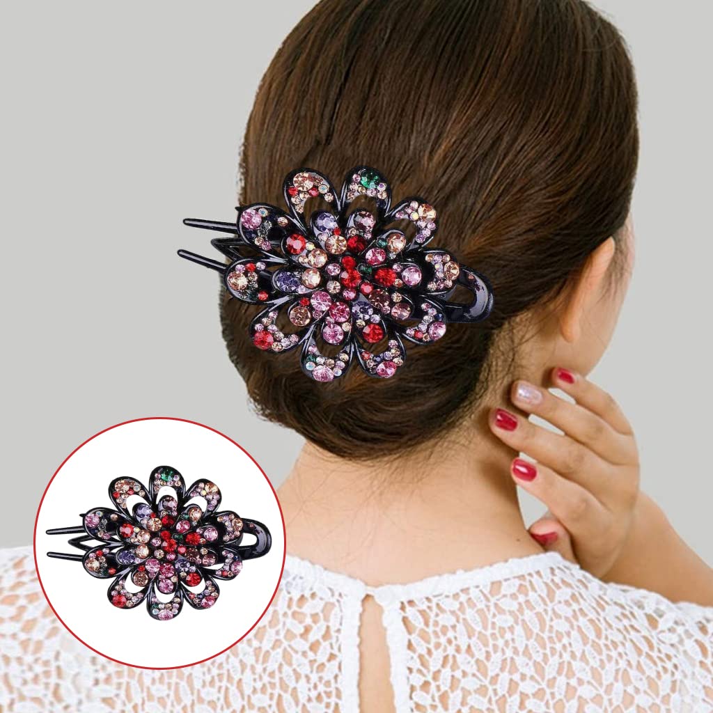 Elegant Flower Hair Clips for Women - Crystal Hair Barrettes, Bridal Hair Accessories, Girls Hair Pins & Slides (Multicolor) - Perfect for Weddings, Parties & Everyday Styling