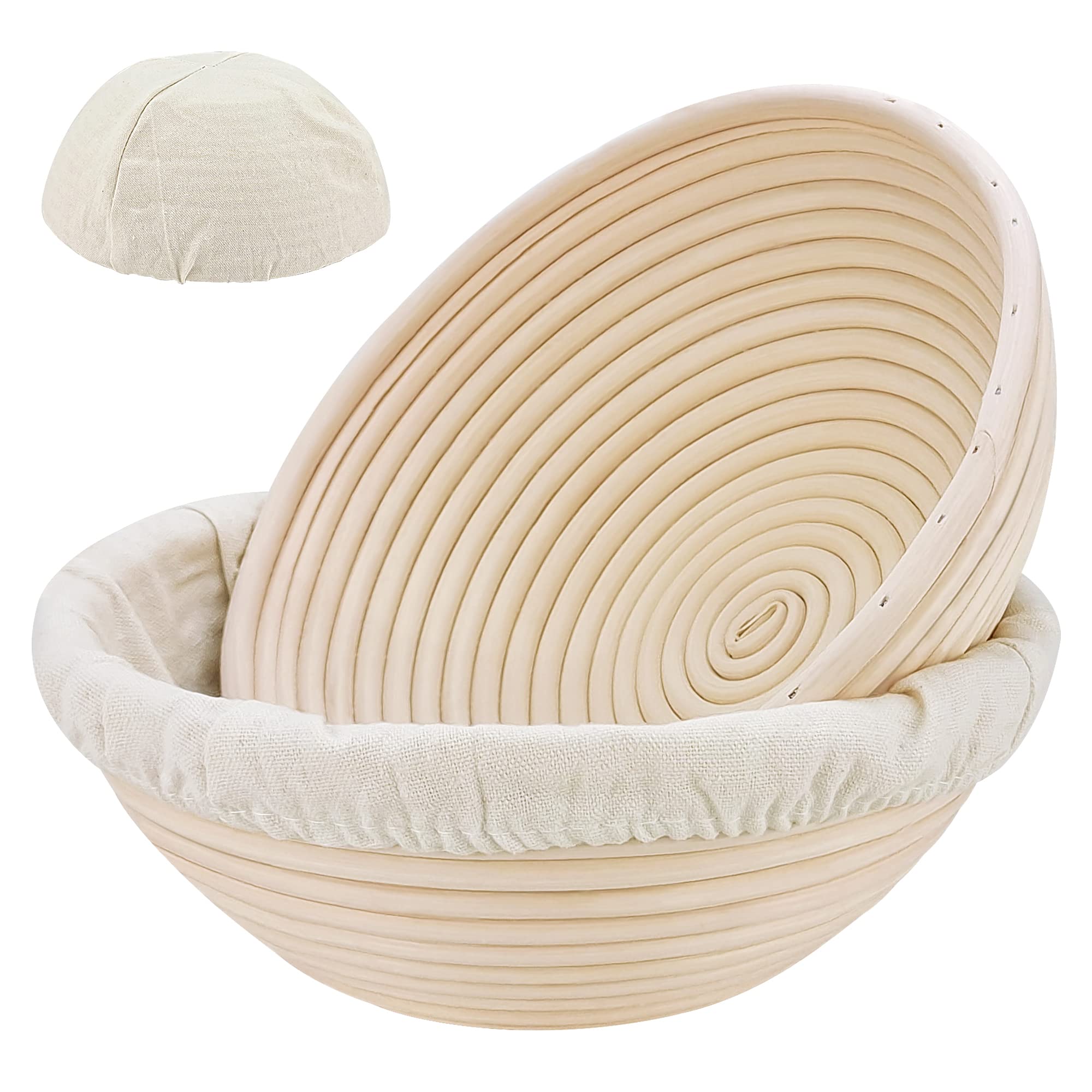 Banneton Bread Proofing Basket - 2 Pack 8.5 Inch Round Rattan Bread Bowls with Linens for Artisan Sourdough Baking | Perfect for Home Bakers & Professional Chefs | Ideal for Bread Making, Proofing Dough & Creating Beautiful Loaves
