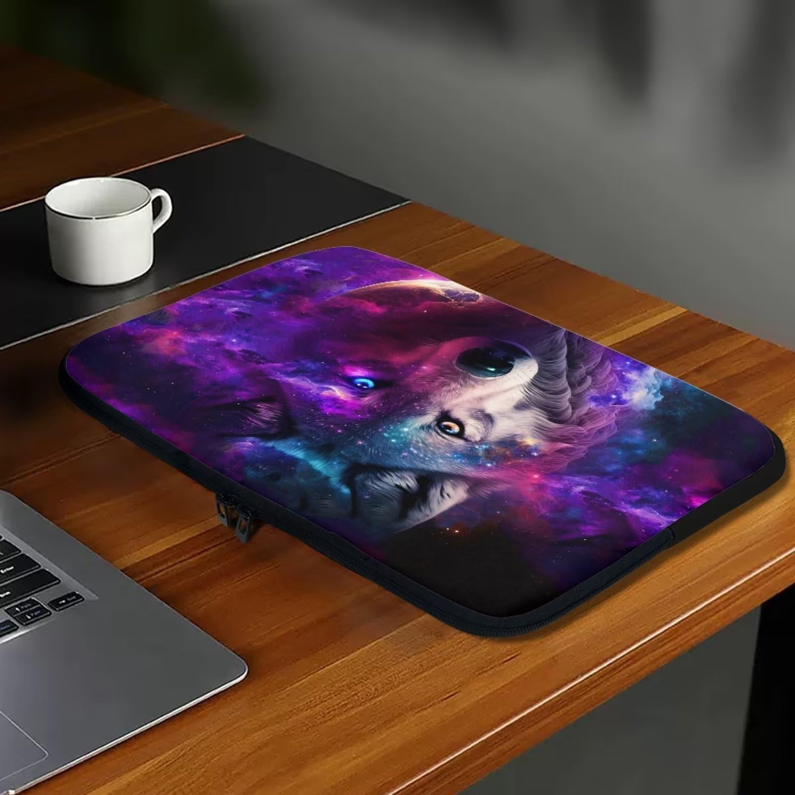 Galaxy Wolf Laptop Sleeve Bag for 17 Inch Laptops - Durable Double Zipper Computer Carrying Case for Men - Perfect for Work, Travel & School Accessories