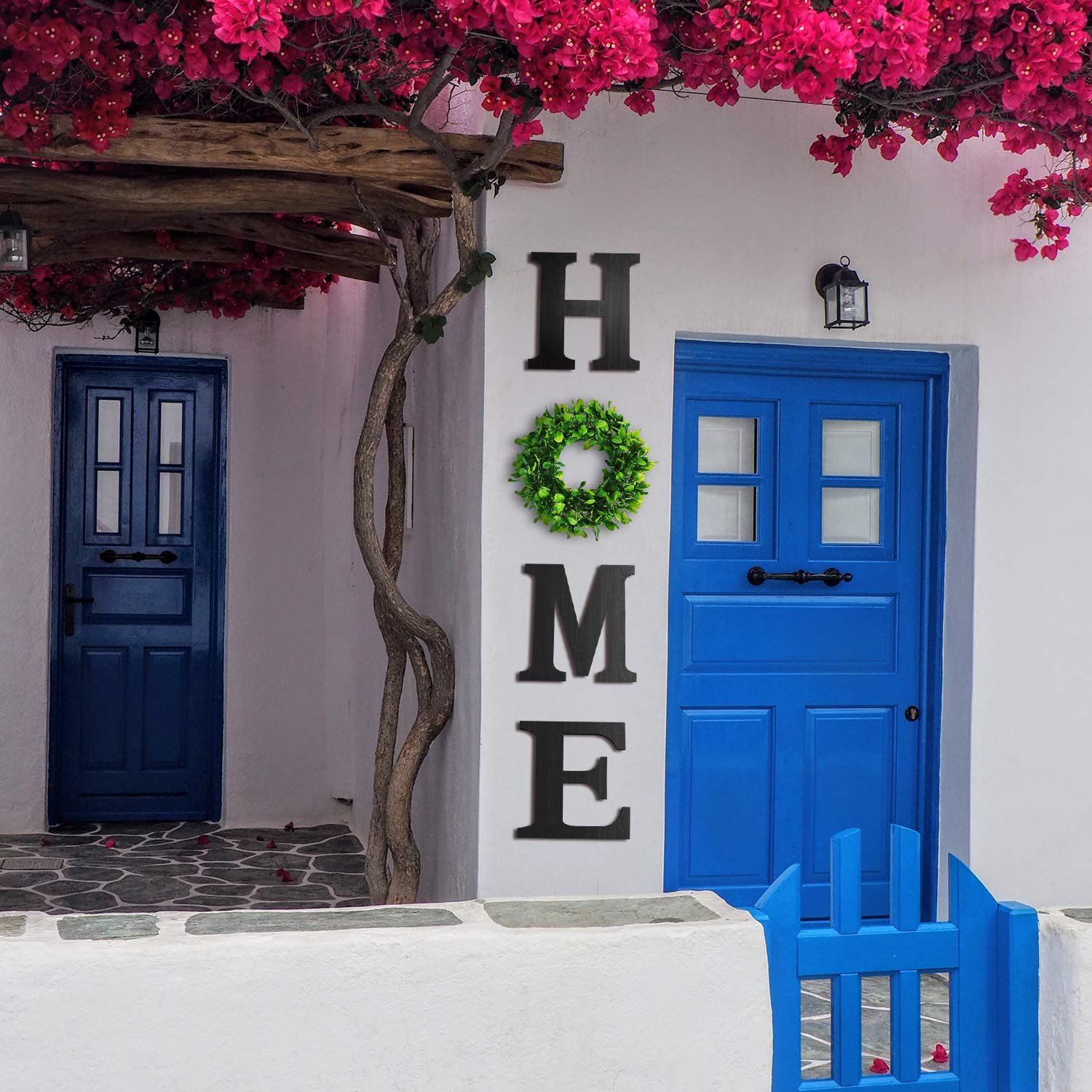 12 Inch Black Wooden Home Letters with Wreath Wall Decor - Modern Farmhouse Style for Living Room, Entryway, Kitchen - Perfect Housewarming Gift, Wedding Decor, and Seasonal Home Decoration