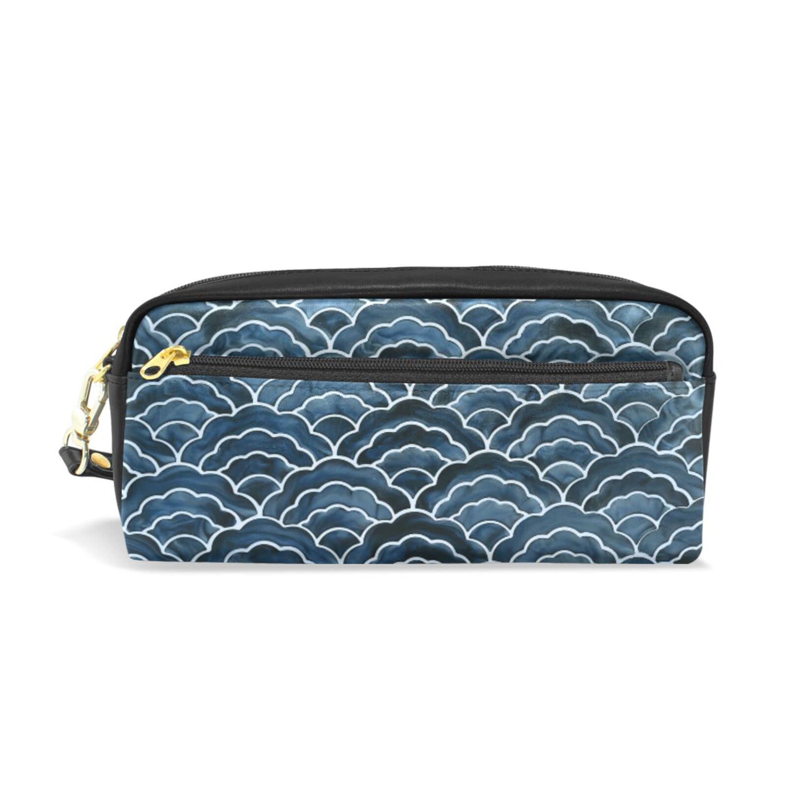Japanese Wave Pencil Case - Durable Zippered Stationery Pouch for School, Office & Travel