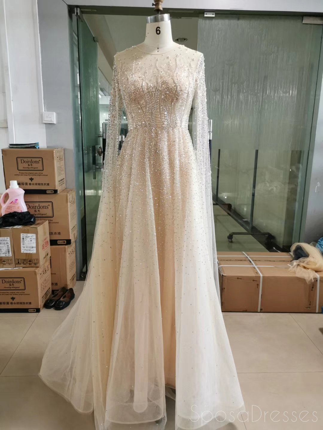 Sparkly Long Sleeve Beaded Prom Dress for Evening Party - Elegant Formal Gown with Heavy Beading (Style 12204) | Perfect for Homecoming, Ball, Quinceañera & Special Occasions