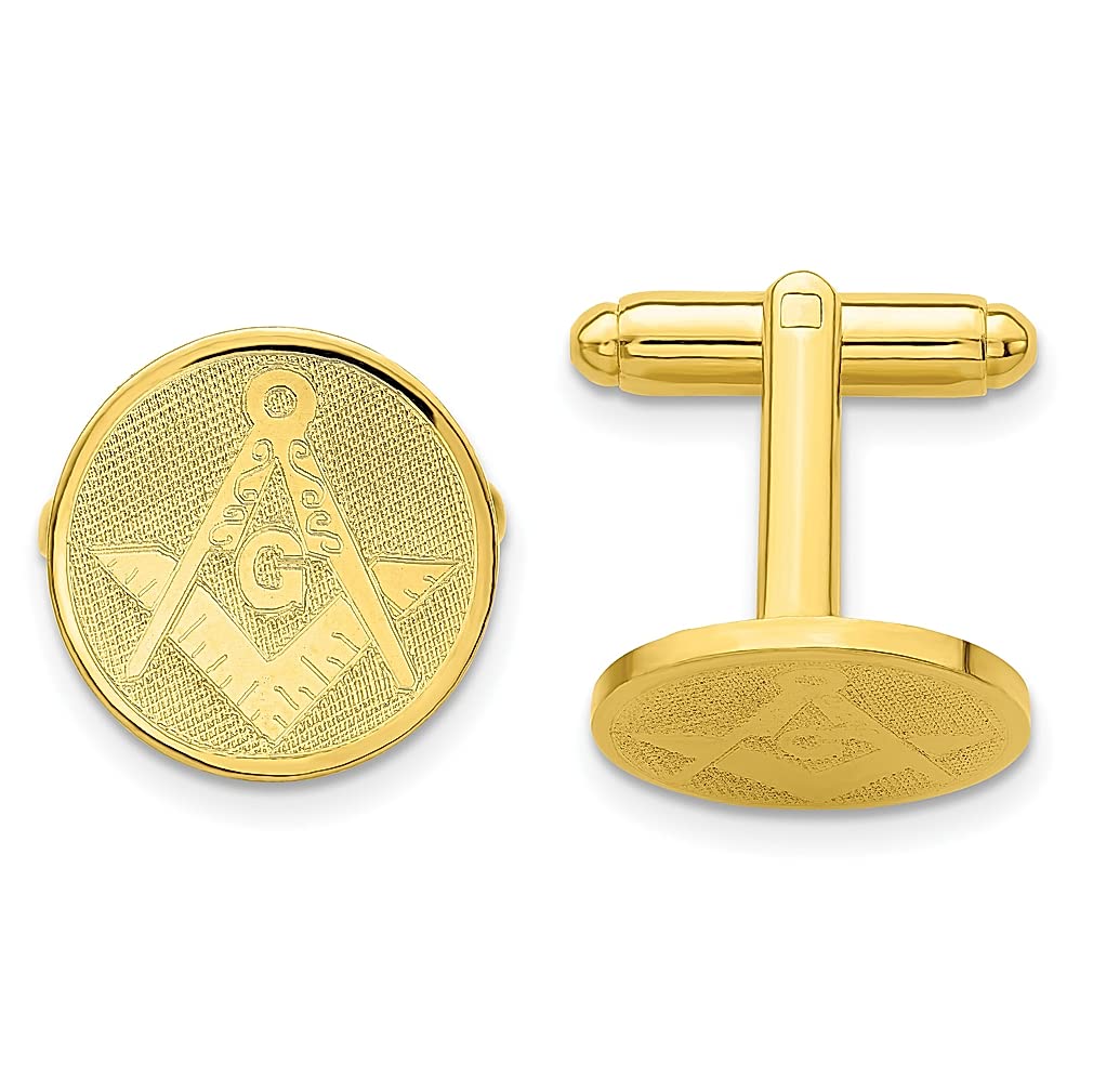 Freemason Cufflinks for Men - Gold Plated Round Masonic Cuff Links with Collar Stays - Elegant Jewelry Gift for Dad, Husband & Groomsmen - Perfect for Weddings, Formal Events & Special Occasions