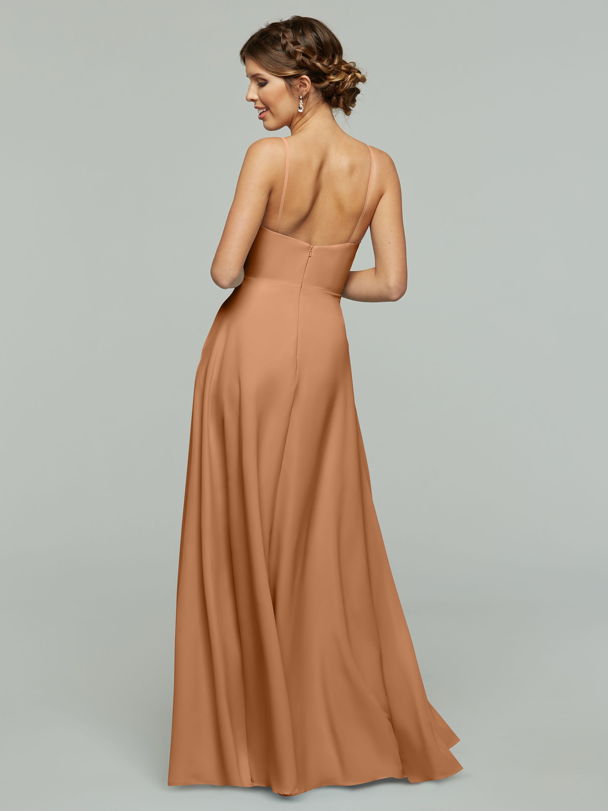 Elegant 83012 Flowy Stretch Chiffon A-Line Bridesmaid Dress with V-Neck - Perfect for Weddings, Parties & Formal Events