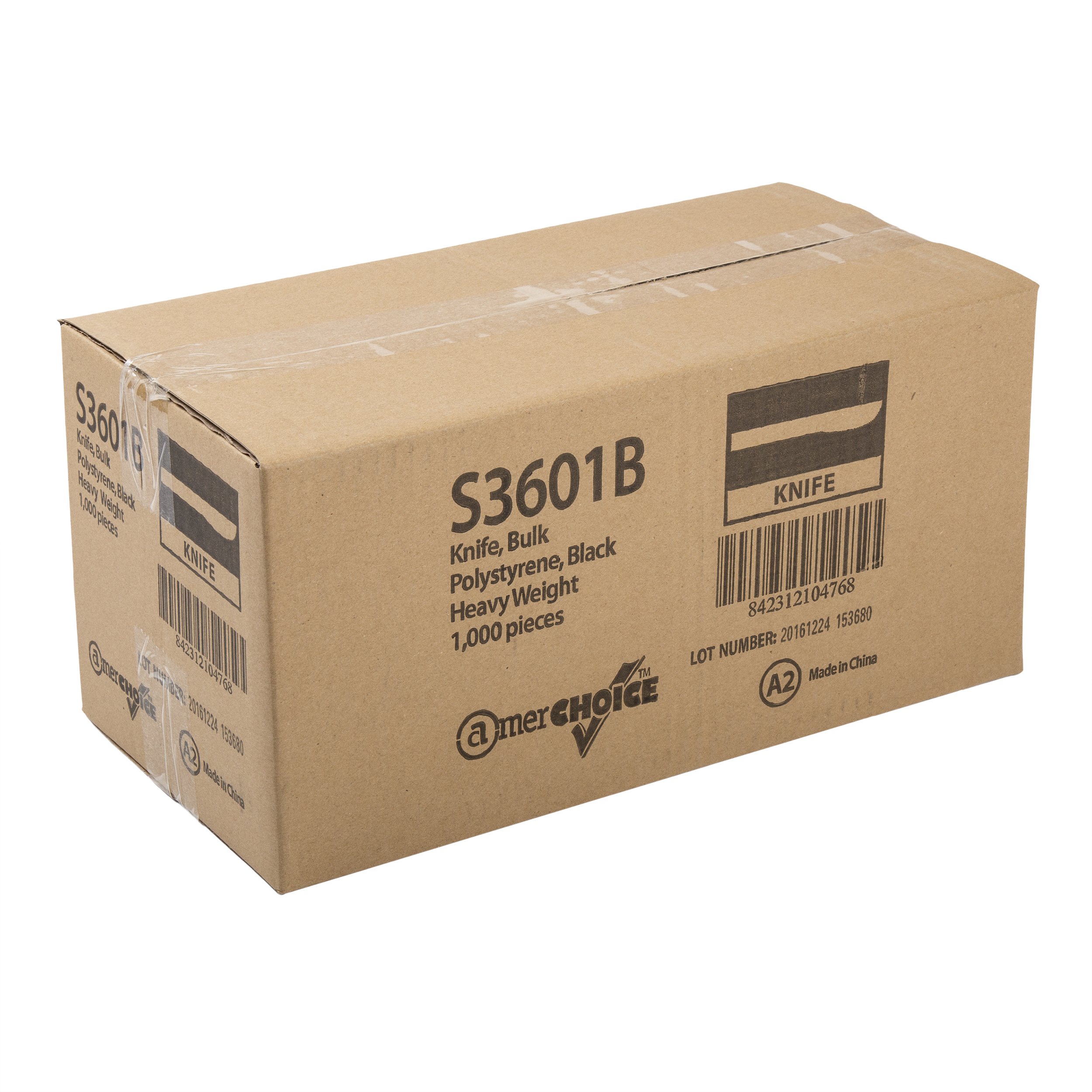 AmerCare Heavy Weight Polystyrene Knives - 1000-Pack Black Disposable Cutlery for Catering, Parties & Picnics